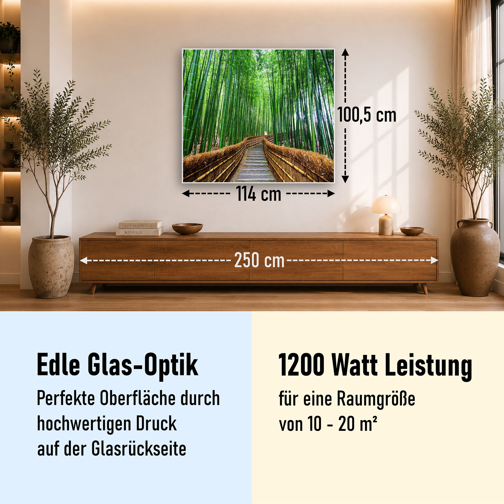 Glas Infrarotheizung 350-1200W Motiv 037 Bambus Wald