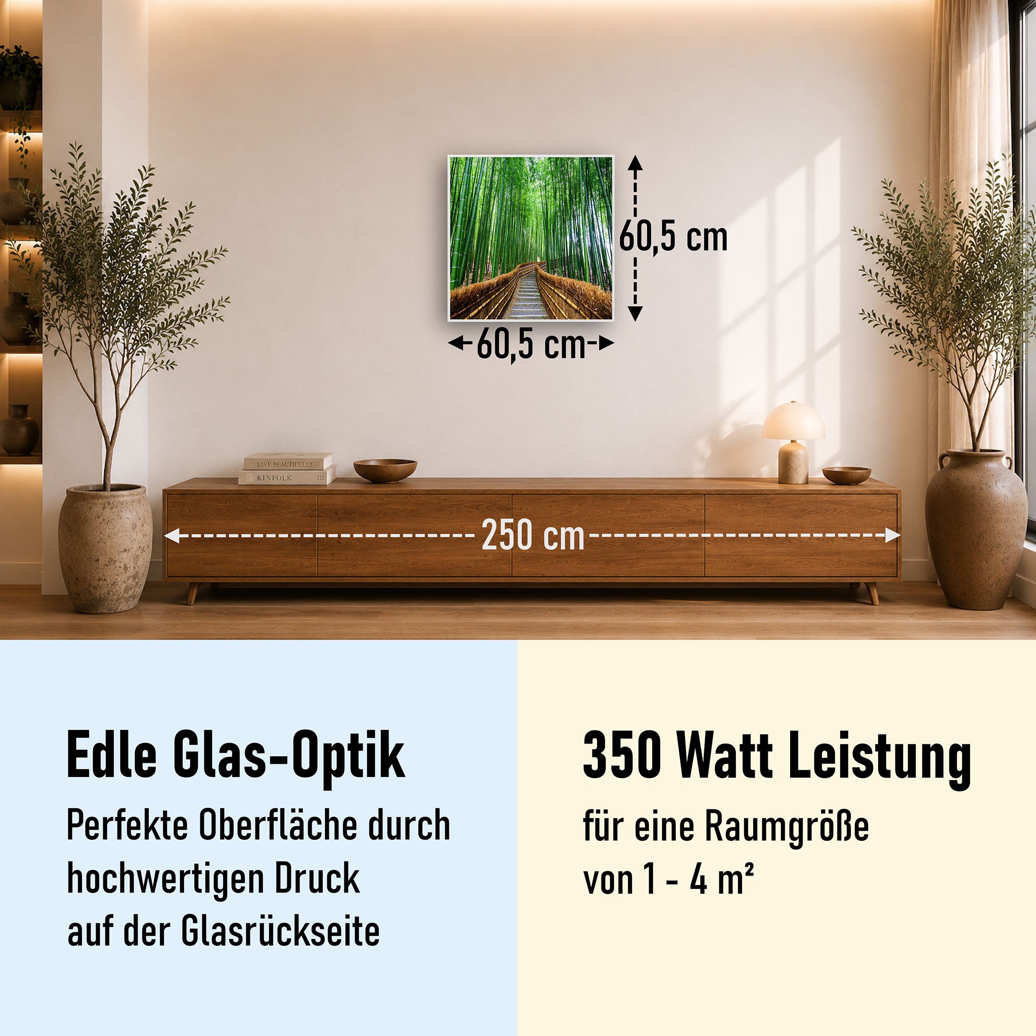 Glas Infrarotheizung 350-1200W Motiv 037 Bambus Wald