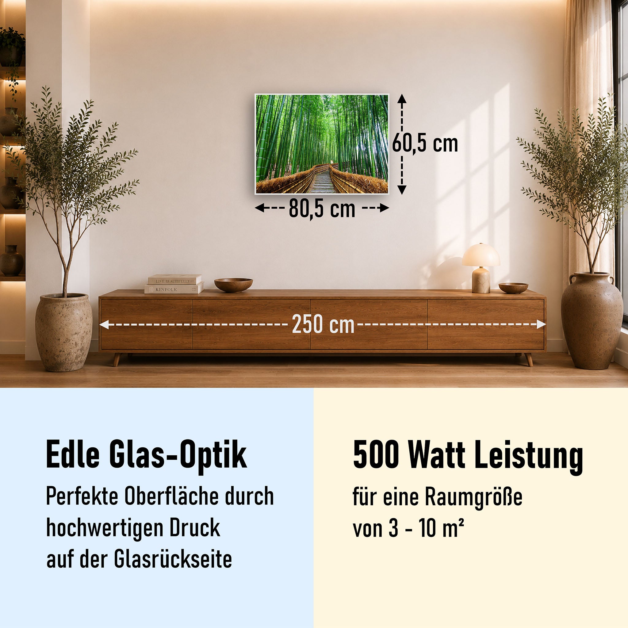 Glas Infrarotheizung 350-1200W Motiv 037 Bambus Wald