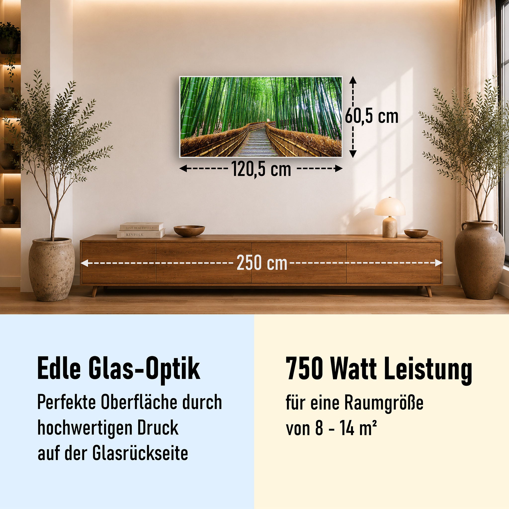 Glas Infrarotheizung 350-1200W Motiv 037 Bambus Wald