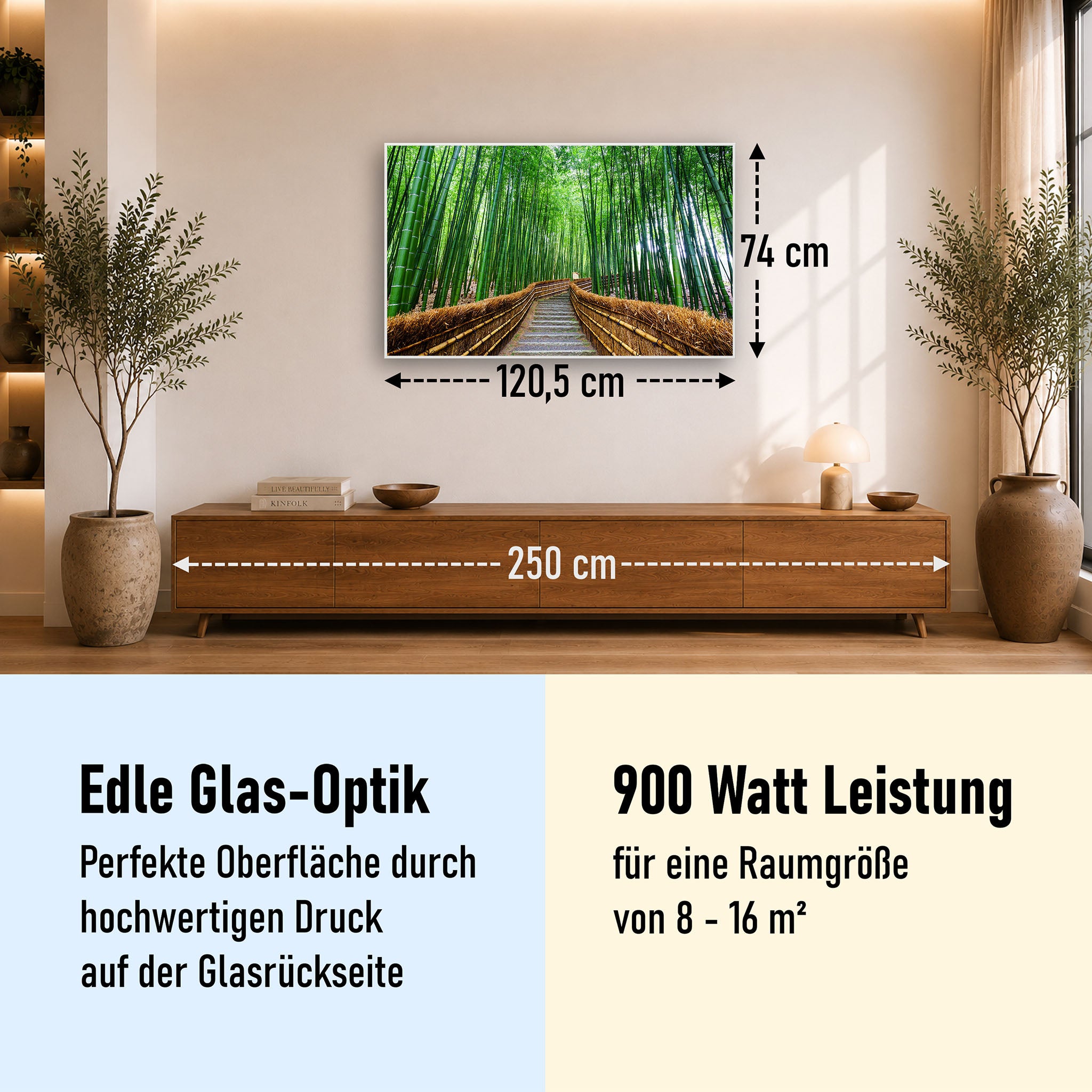 Glas Infrarotheizung 350-1200W Motiv 037 Bambus Wald