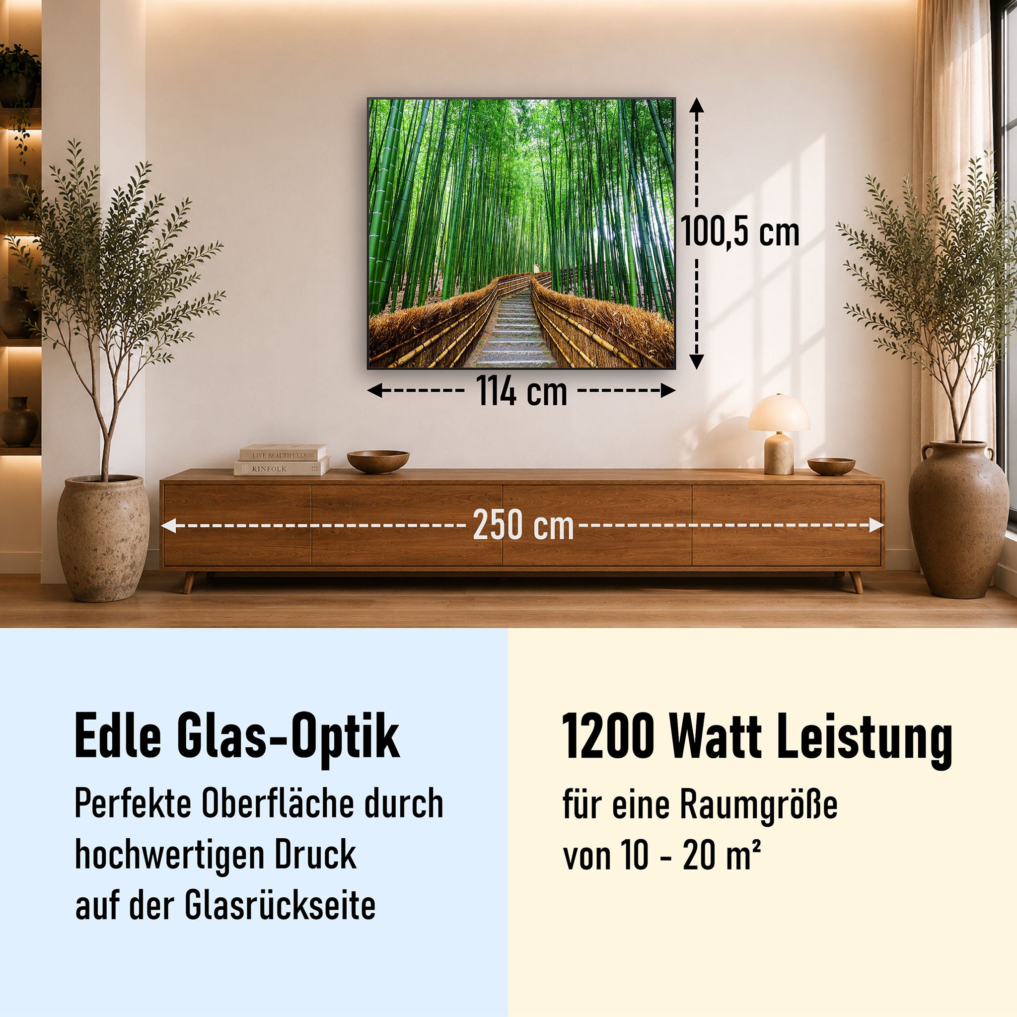 Glas Infrarotheizung 350-1200W Motiv 037 Bambus Wald