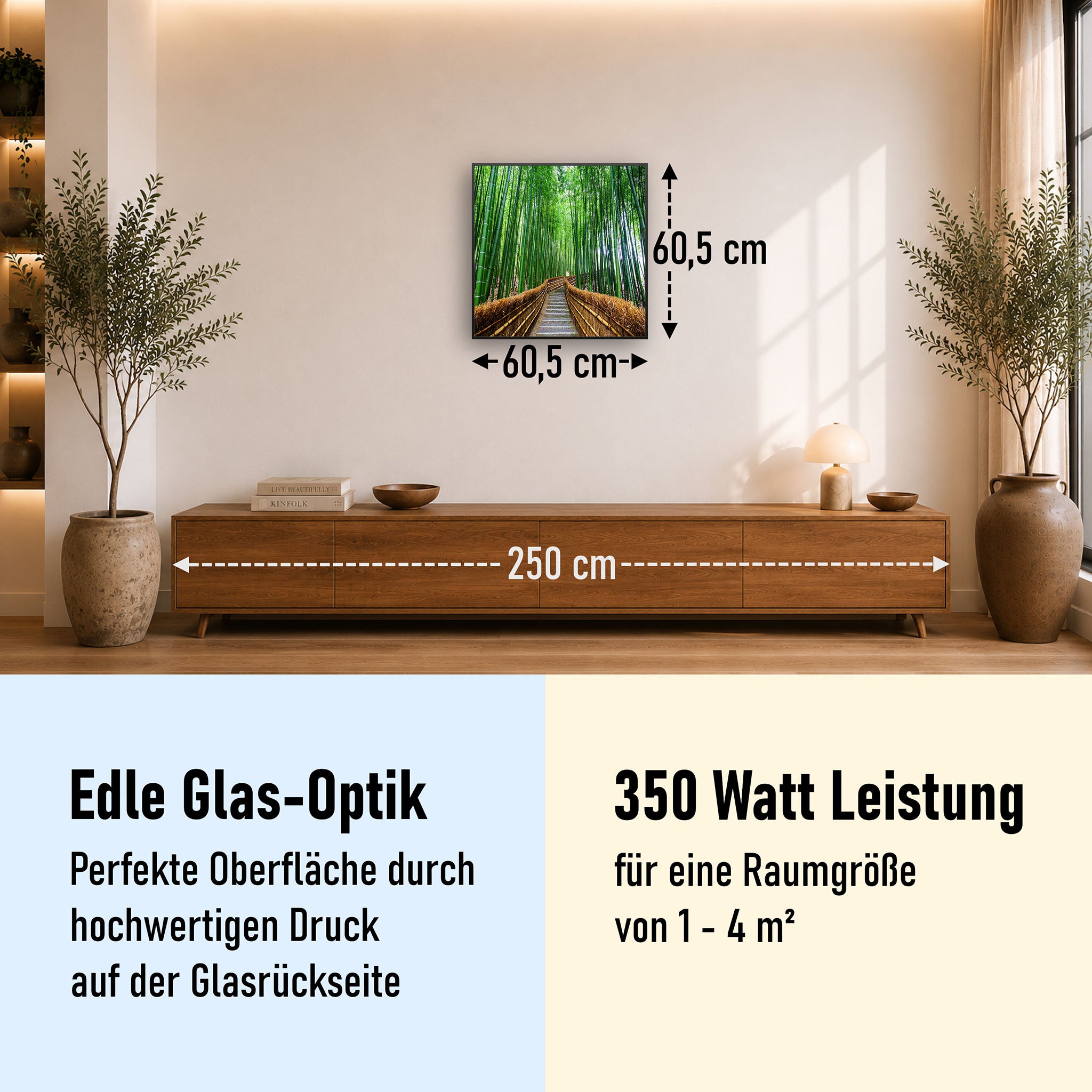 Glas Infrarotheizung 350-1200W Motiv 037 Bambus Wald