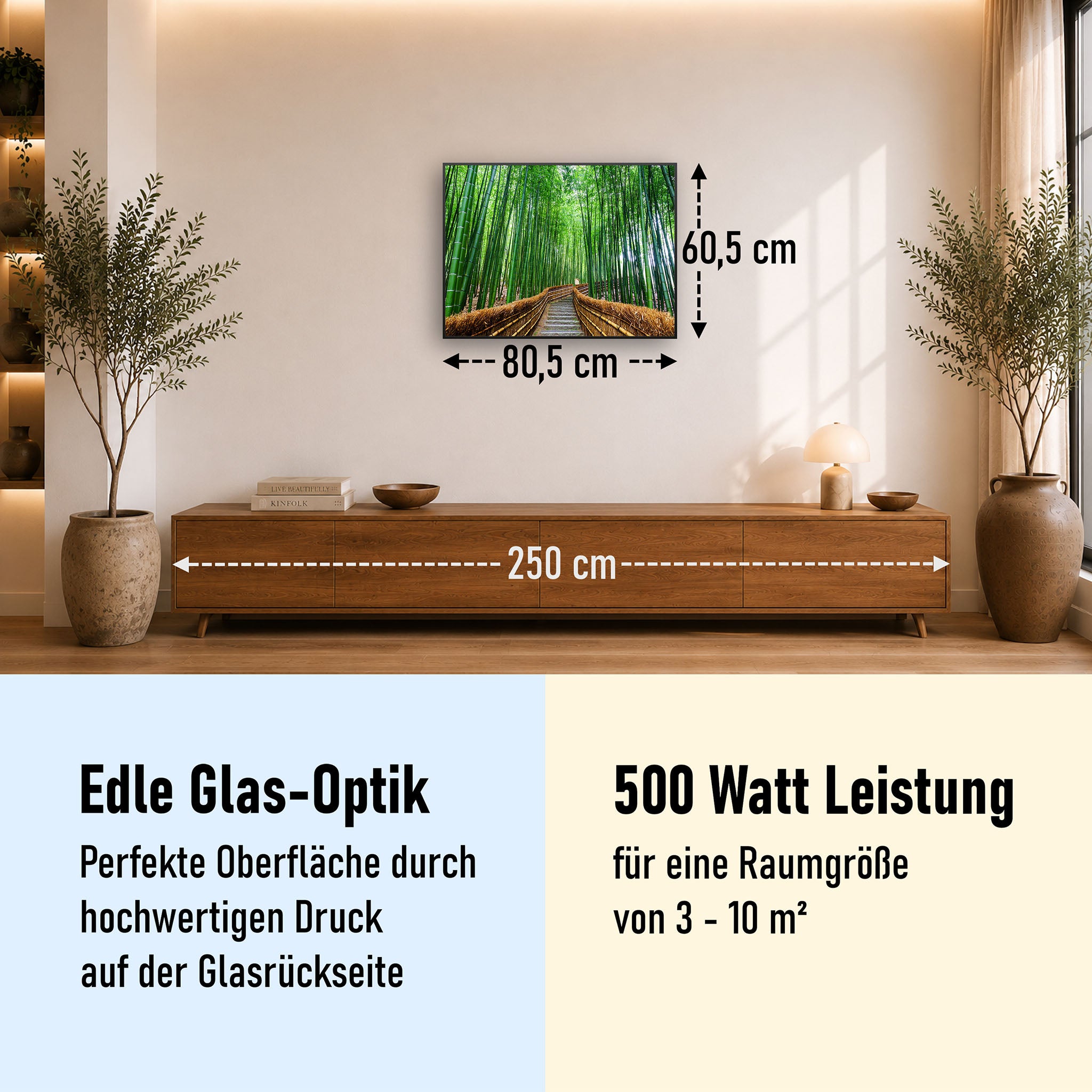 Glas Infrarotheizung 350-1200W Motiv 037 Bambus Wald