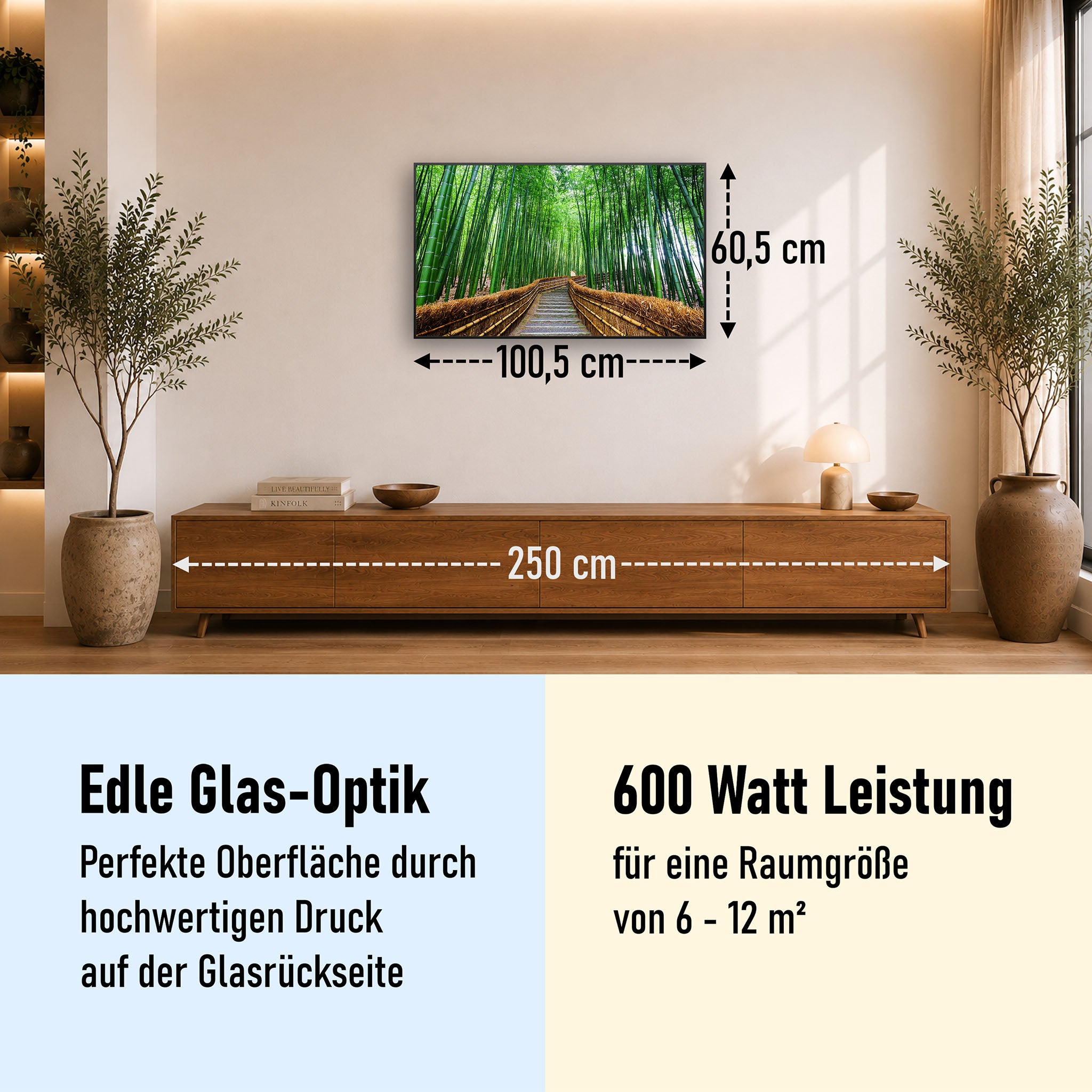 Glas Infrarotheizung 350-1200W Motiv 037 Bambus Wald