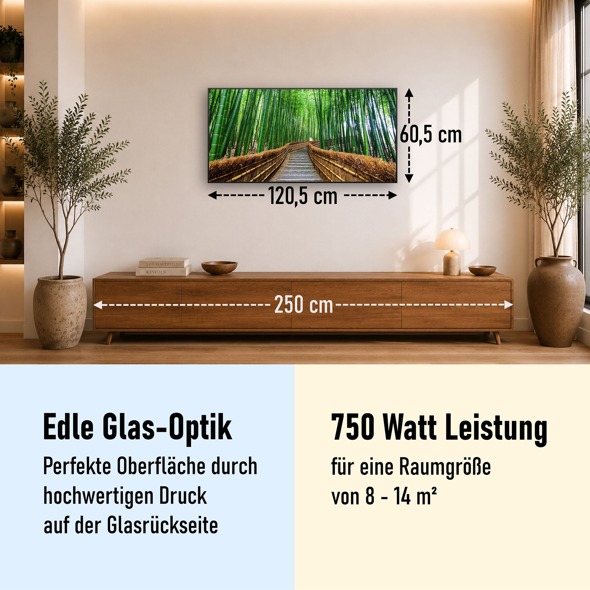 Glas Infrarotheizung 350-1200W Motiv 037 Bambus Wald