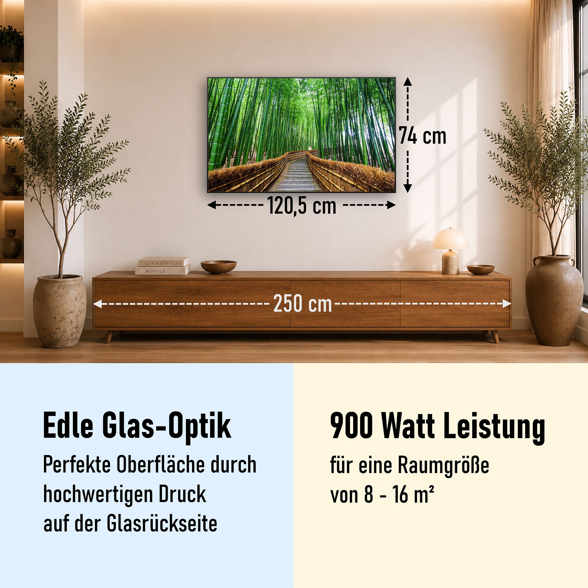 Glas Infrarotheizung 350-1200W Motiv 037 Bambus Wald