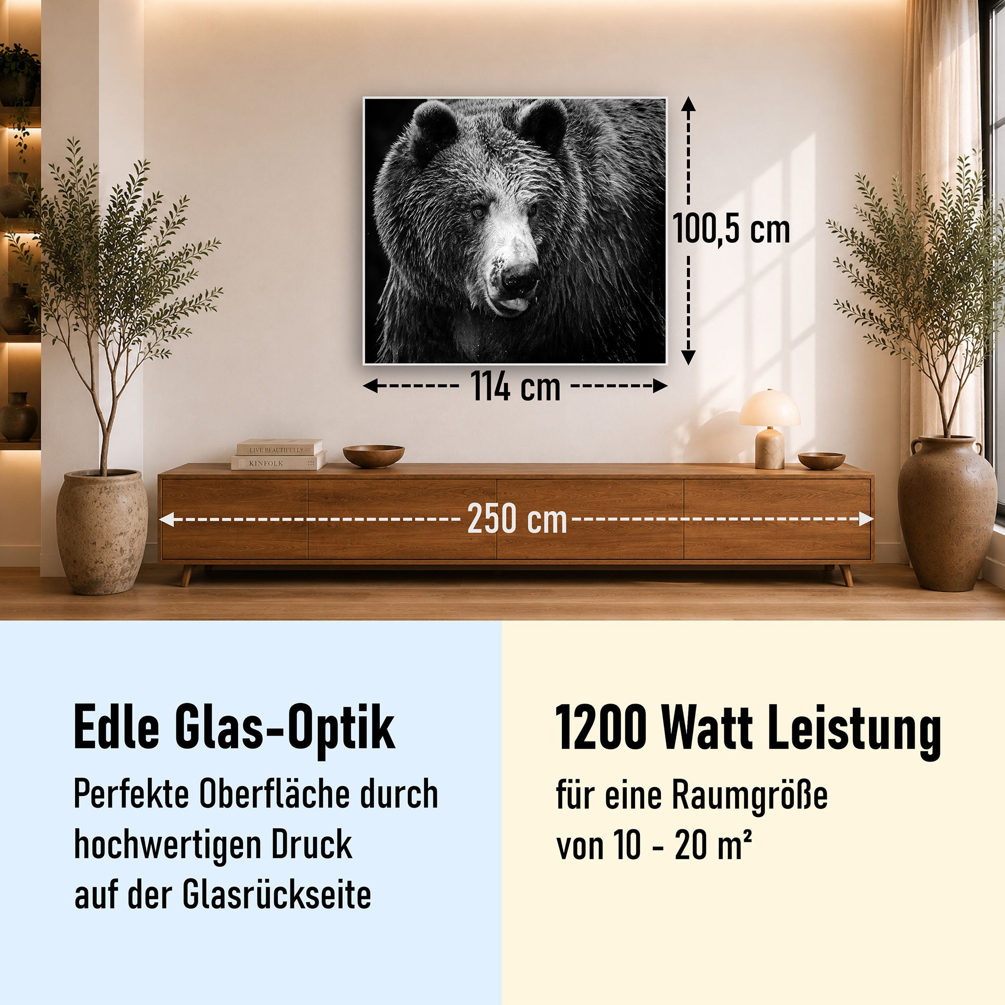 Glas Infrarotheizung 350-1200W Motiv 038 Bär