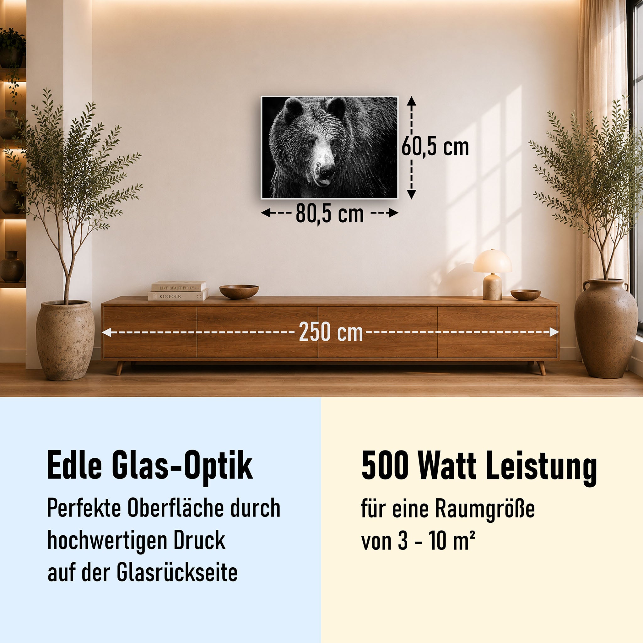 Glas Infrarotheizung 350-1200W Motiv 038 Bär