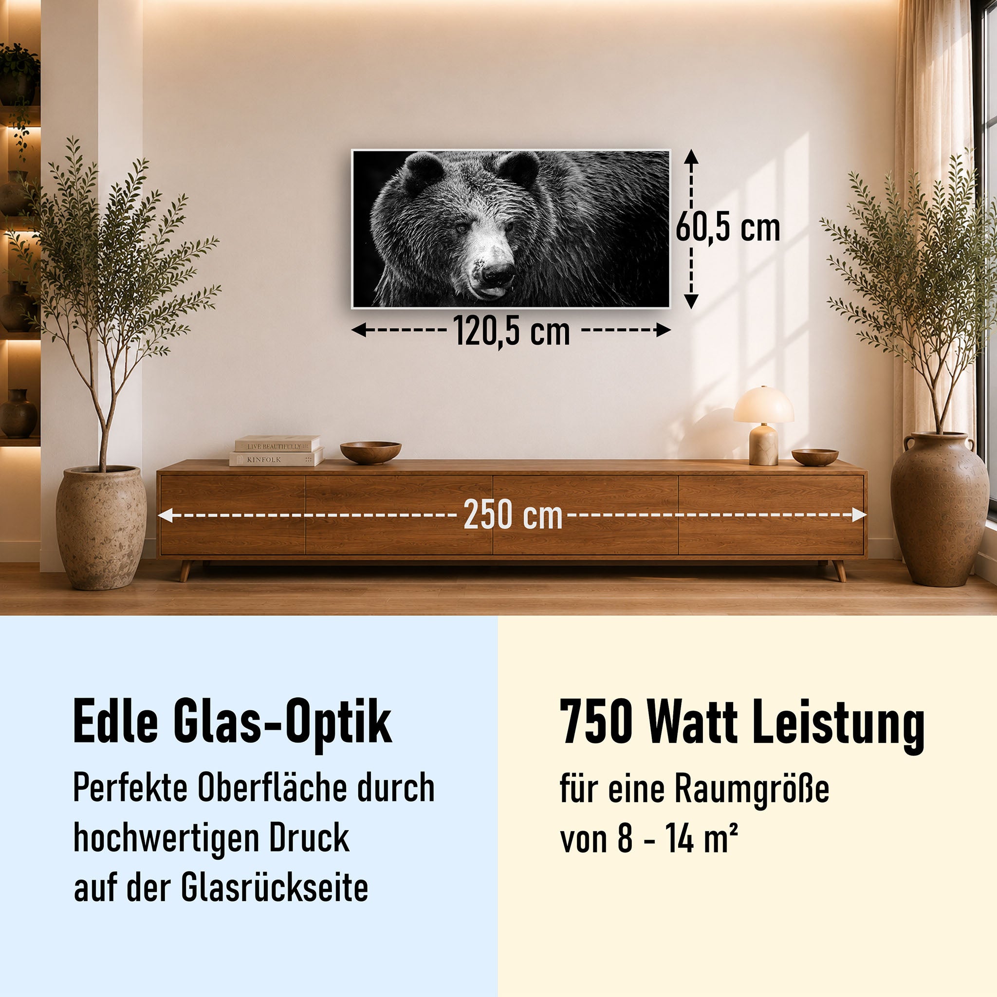 Glas Infrarotheizung 350-1200W Motiv 038 Bär