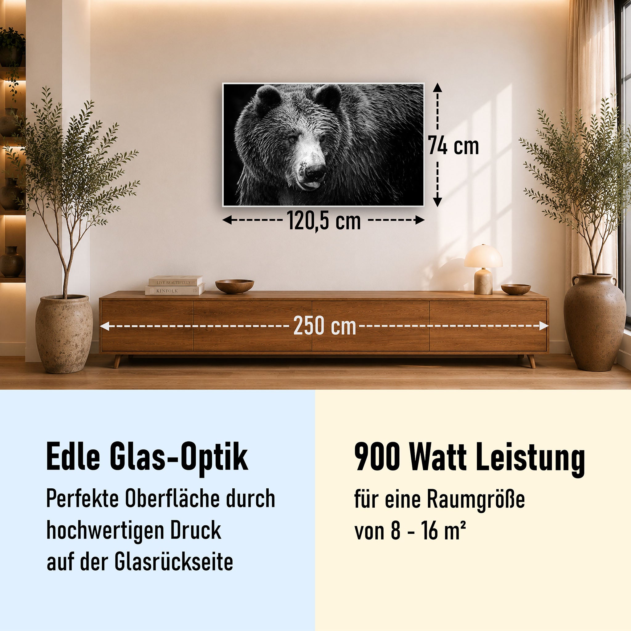 Glas Infrarotheizung 350-1200W Motiv 038 Bär