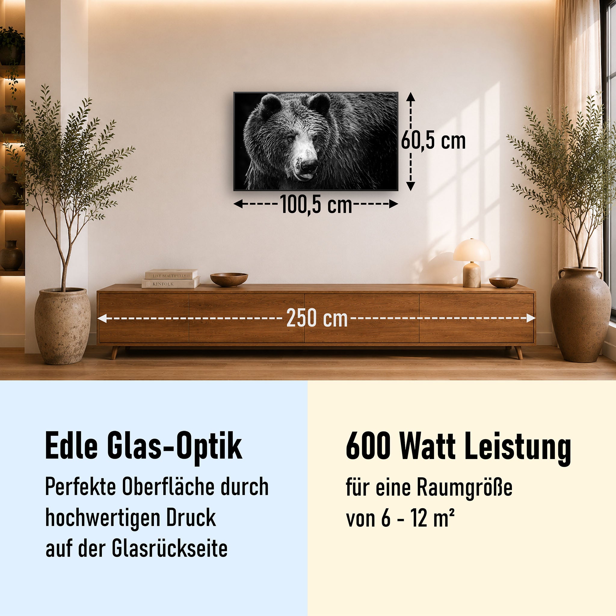 Glas Infrarotheizung 350-1200W Motiv 038 Bär
