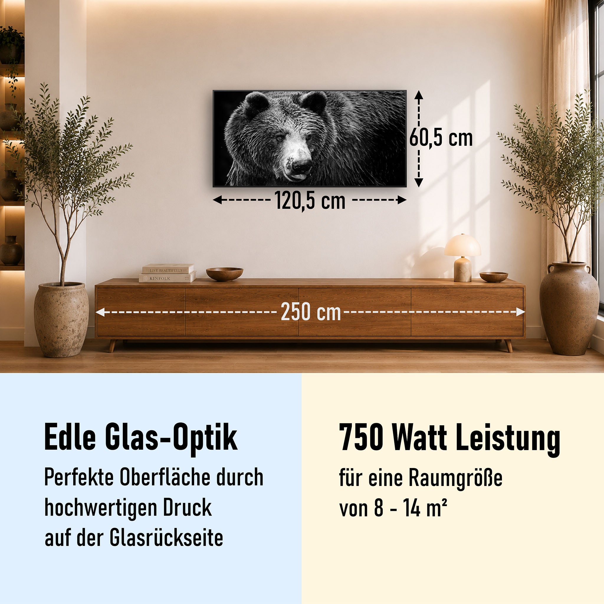 Glas Infrarotheizung 350-1200W Motiv 038 Bär