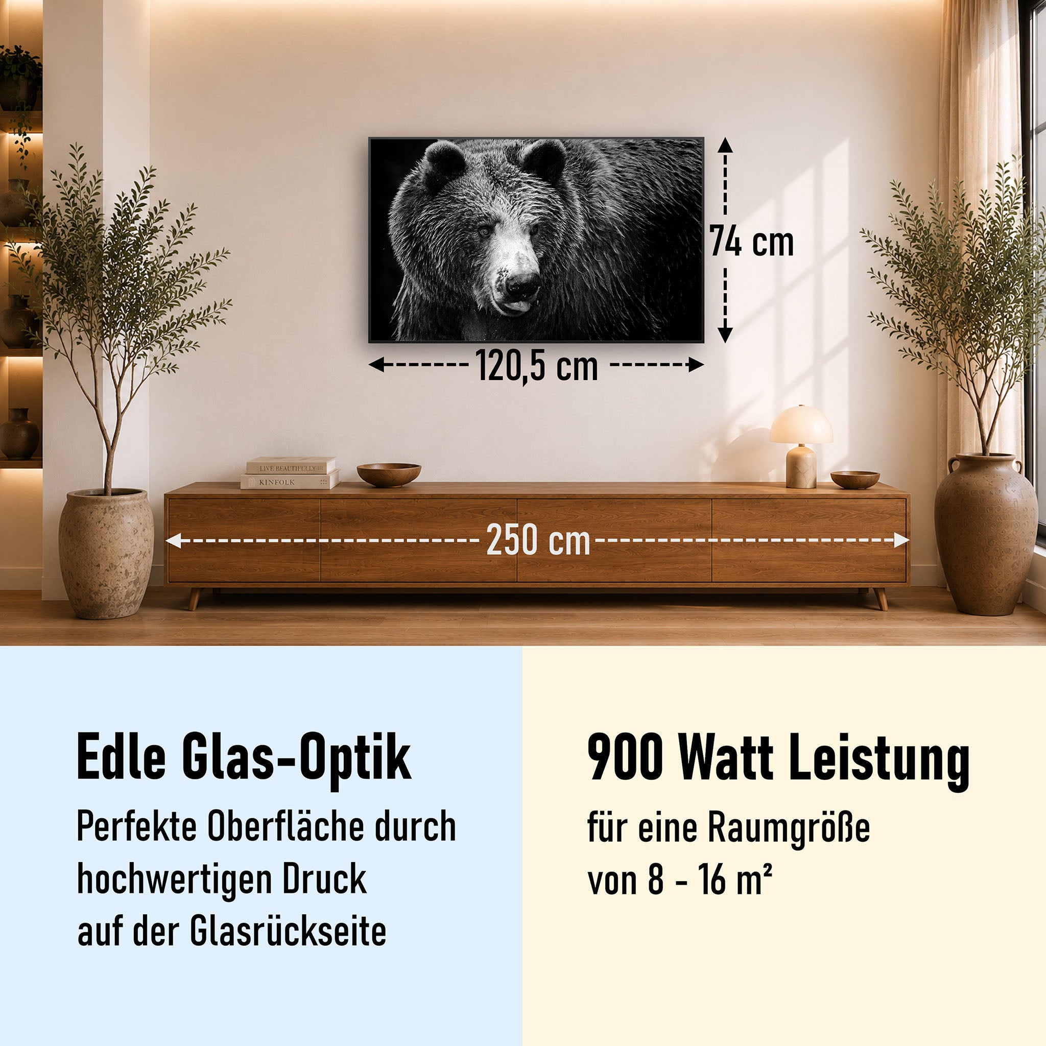Glas Infrarotheizung 350-1200W Motiv 038 Bär