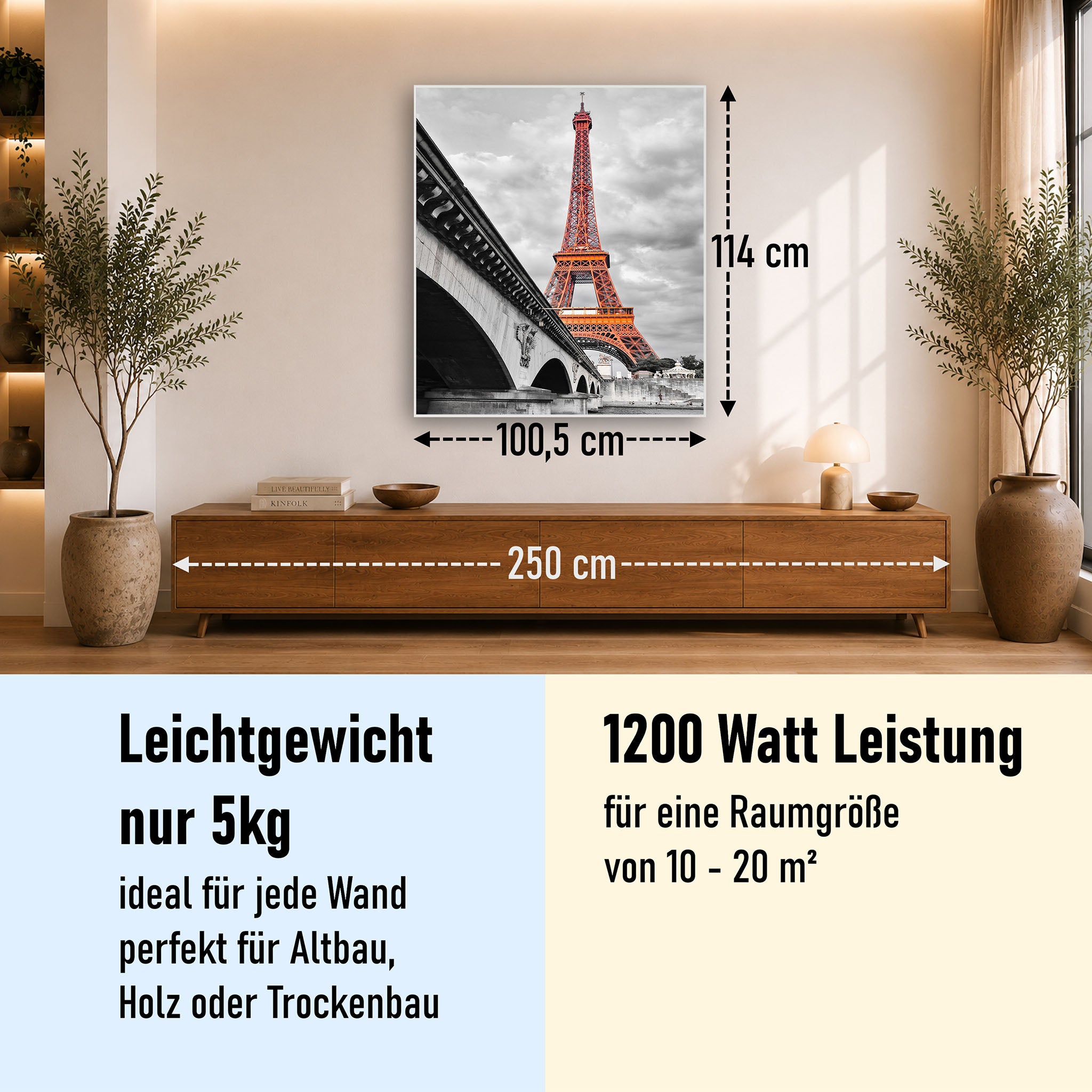 Bild Infrarotheizung 350-1200W Motiv 039H Eiffelturm Rot