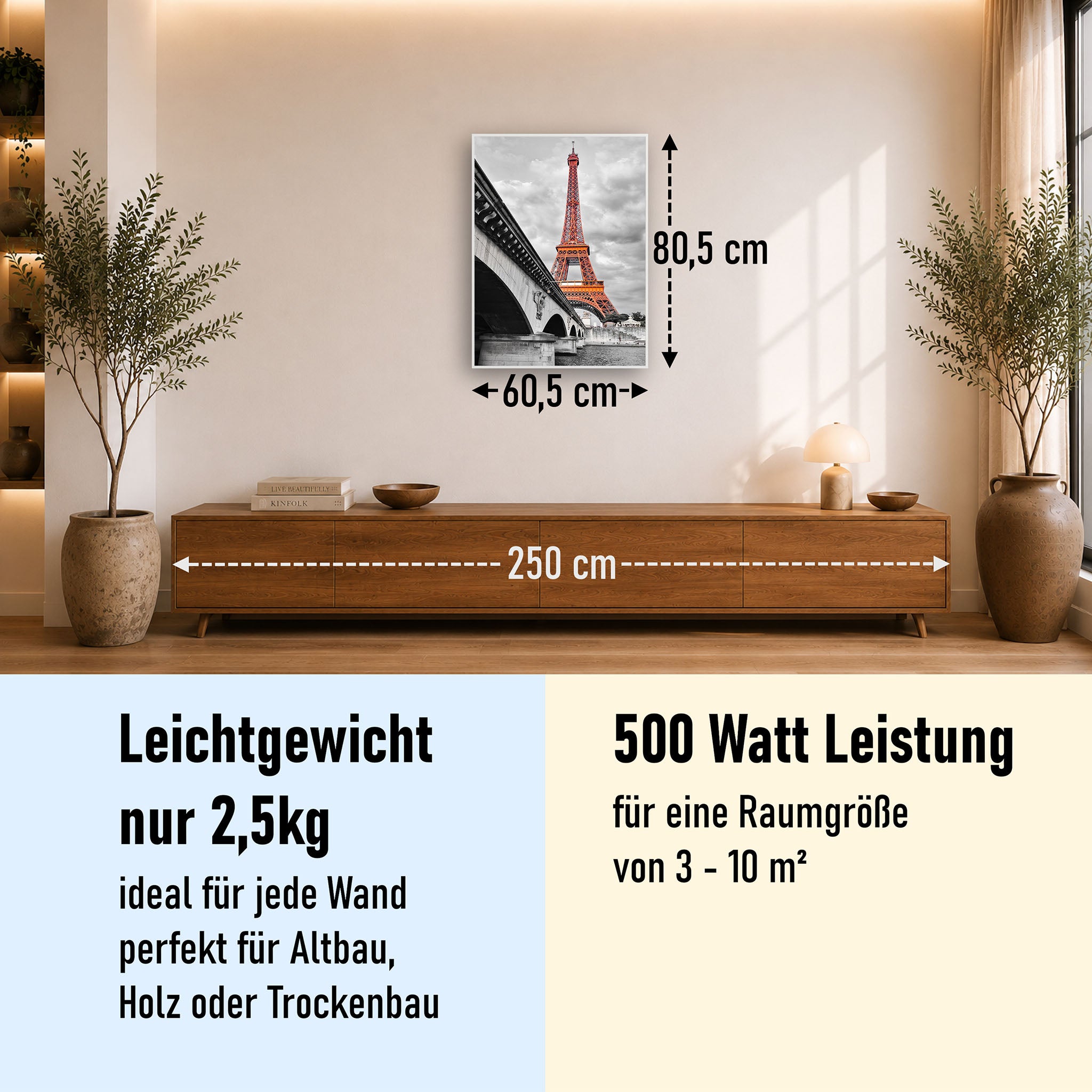 Bild Infrarotheizung 350-1200W Motiv 039H Eiffelturm Rot