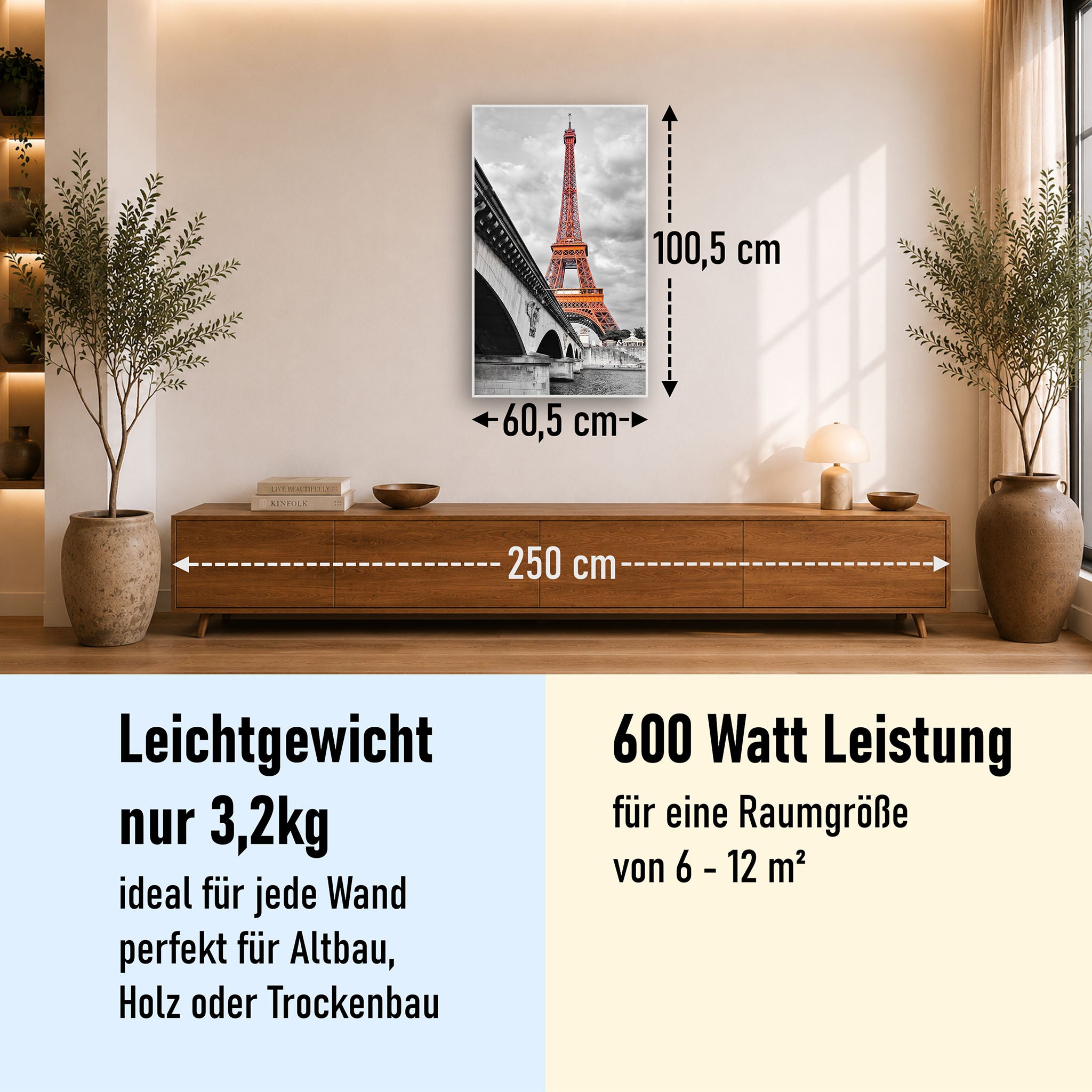 Bild Infrarotheizung 350-1200W Motiv 039H Eiffelturm Rot