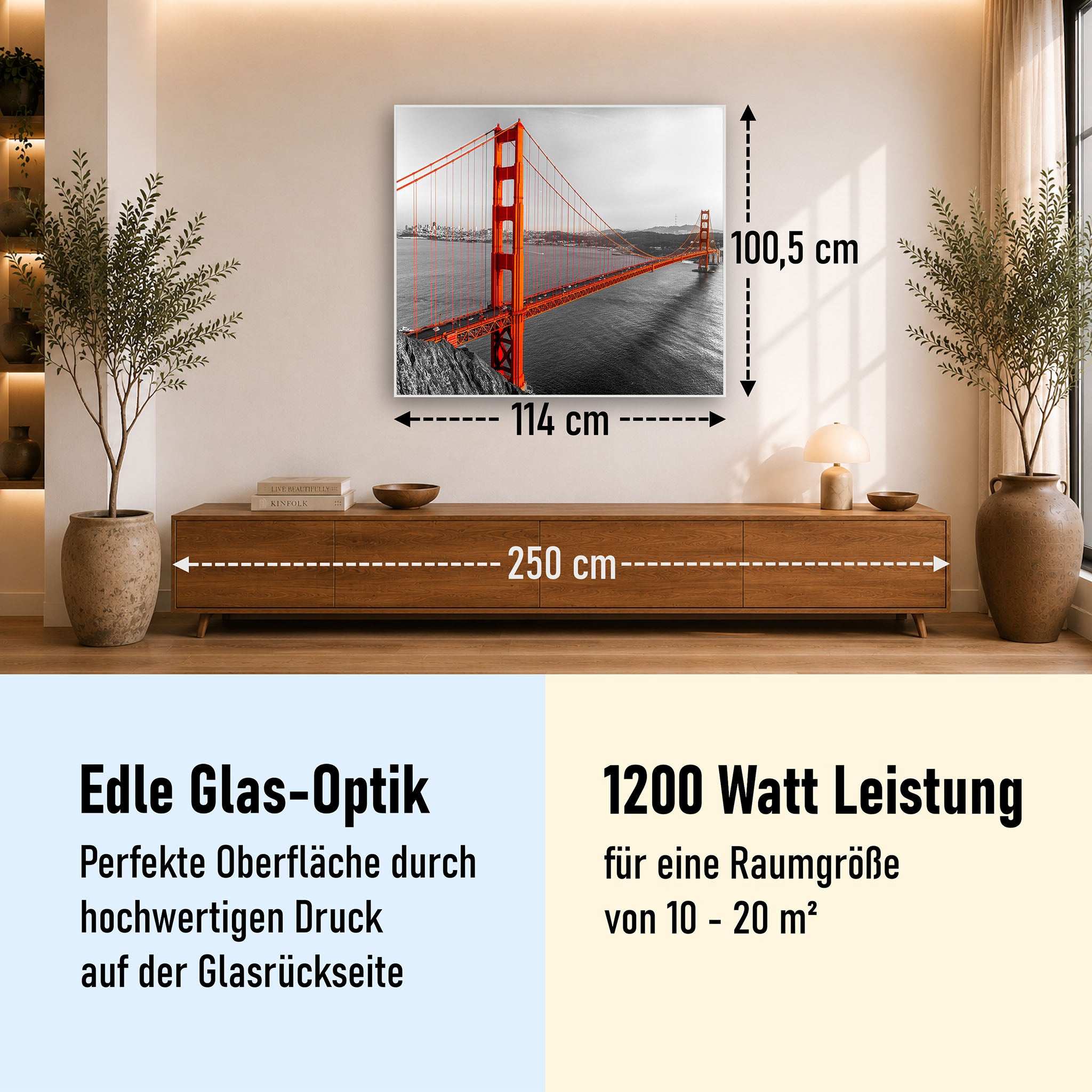 Glas Infrarotheizung 350-1200W Motiv 041 Golden Gate