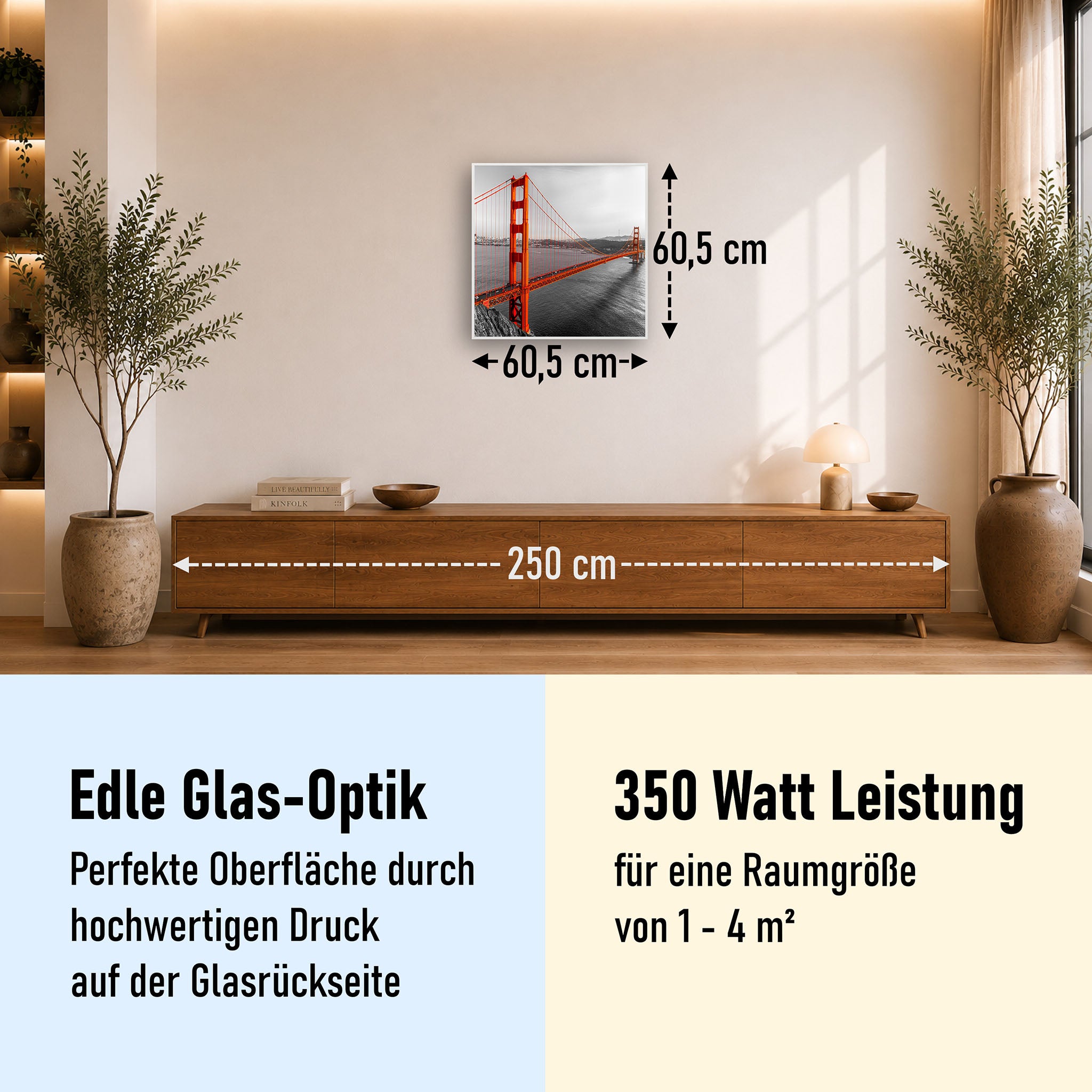 Glas Infrarotheizung 350-1200W Motiv 041 Golden Gate