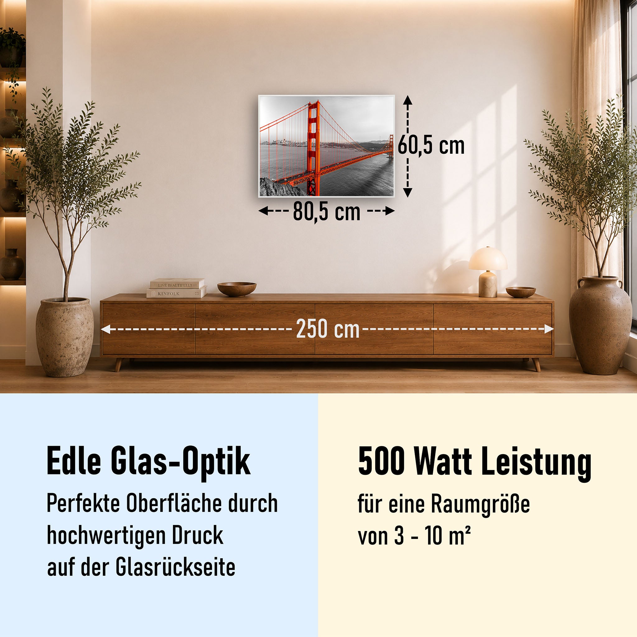 Glas Infrarotheizung 350-1200W Motiv 041 Golden Gate