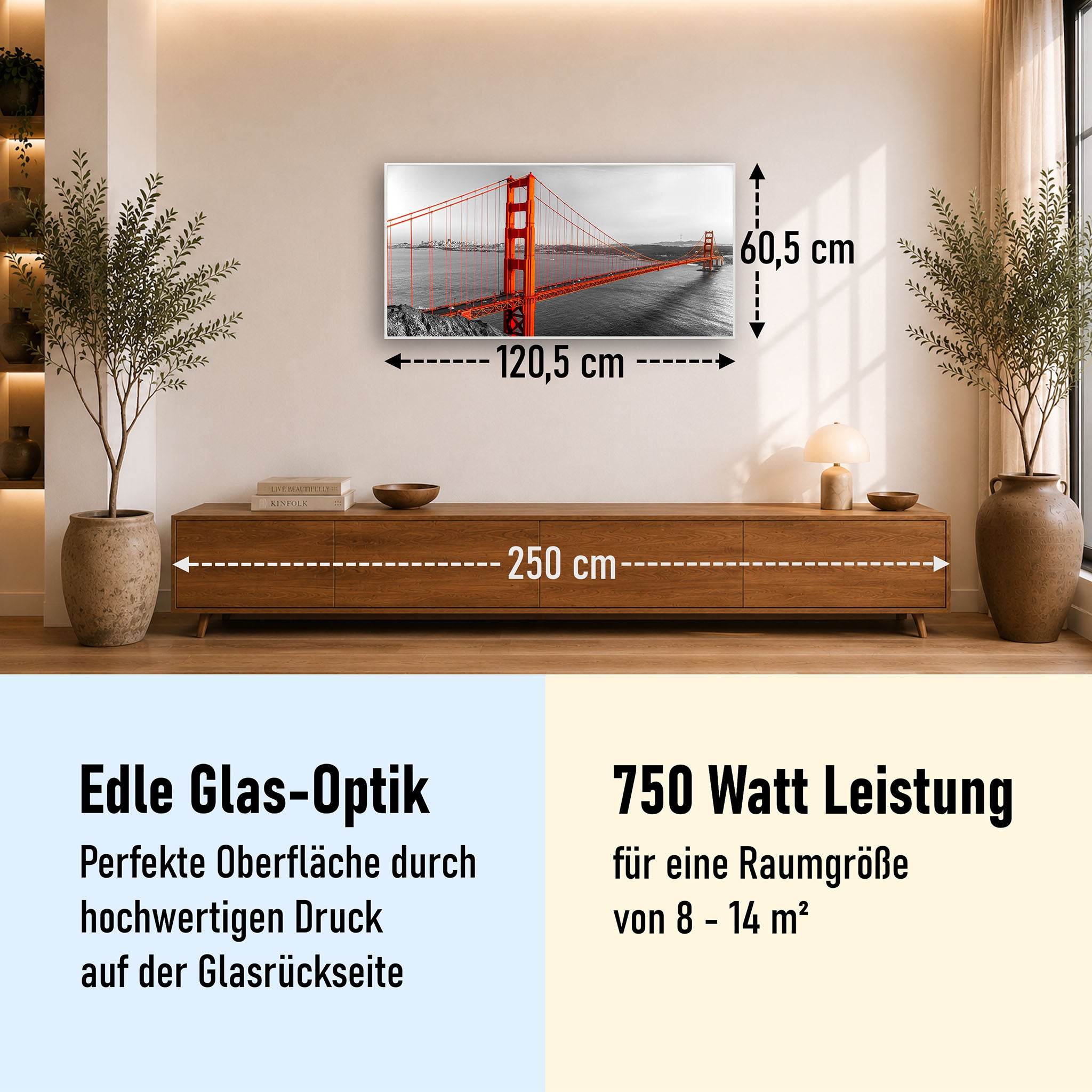 Glas Infrarotheizung 350-1200W Motiv 041 Golden Gate