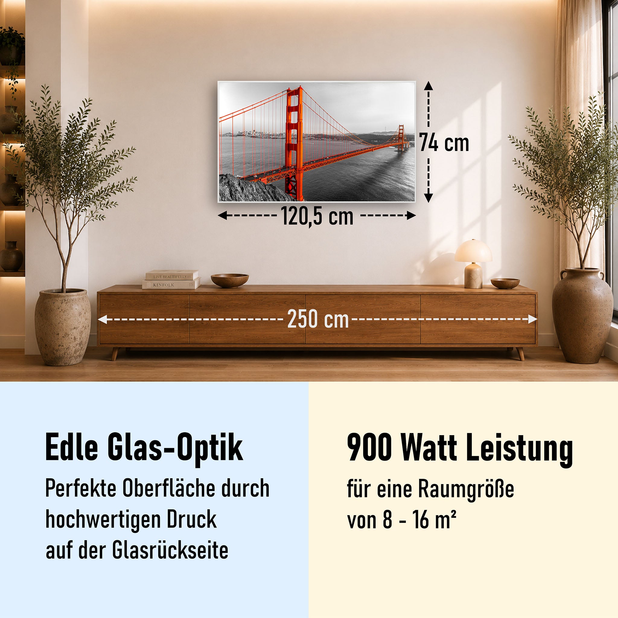 Glas Infrarotheizung 350-1200W Motiv 041 Golden Gate