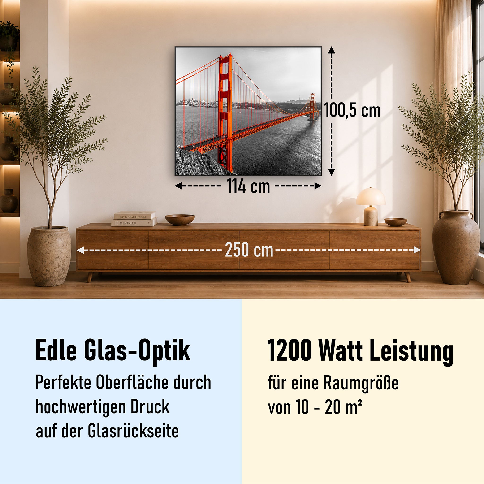 Glas Infrarotheizung 350-1200W Motiv 041 Golden Gate