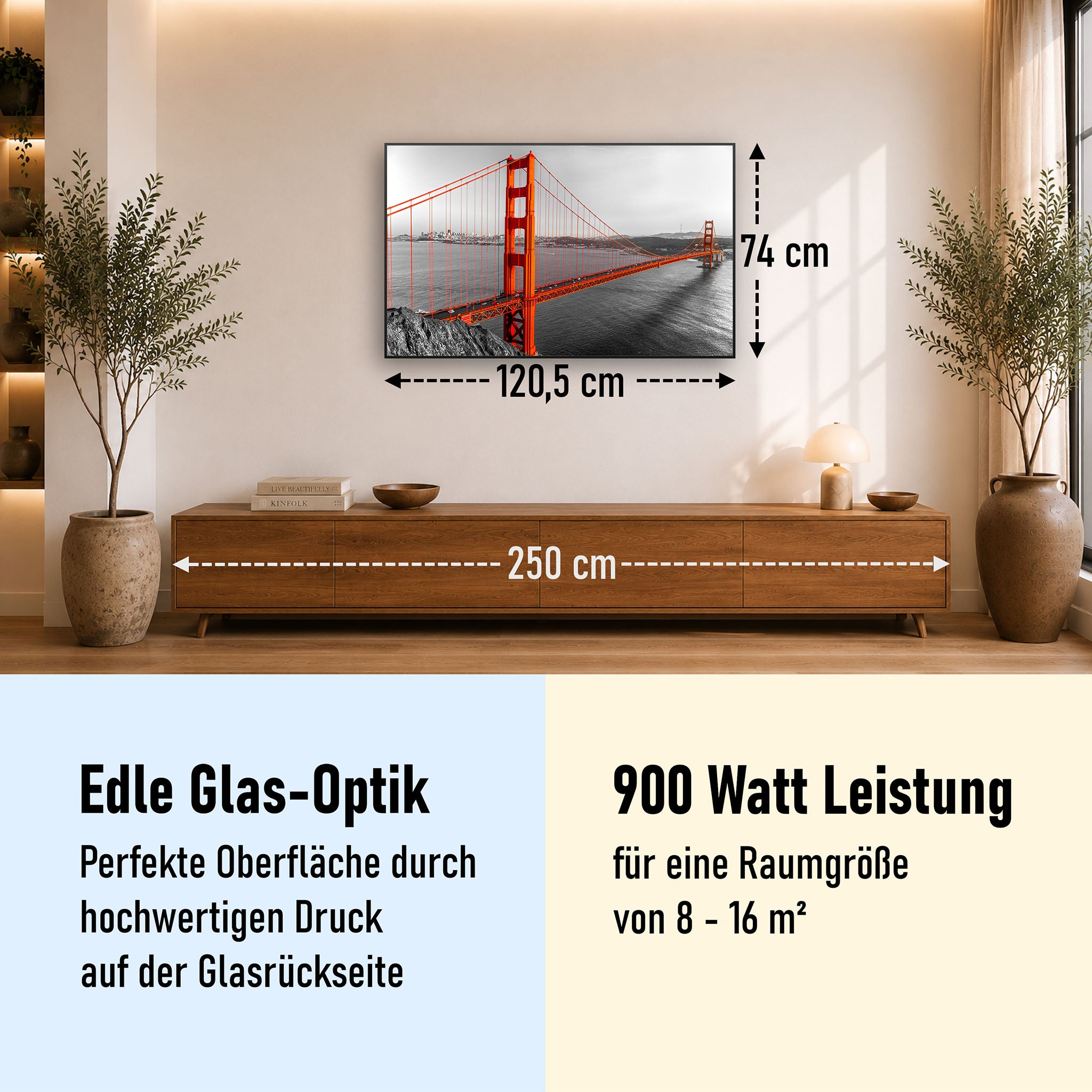 Glas Infrarotheizung 350-1200W Motiv 041 Golden Gate