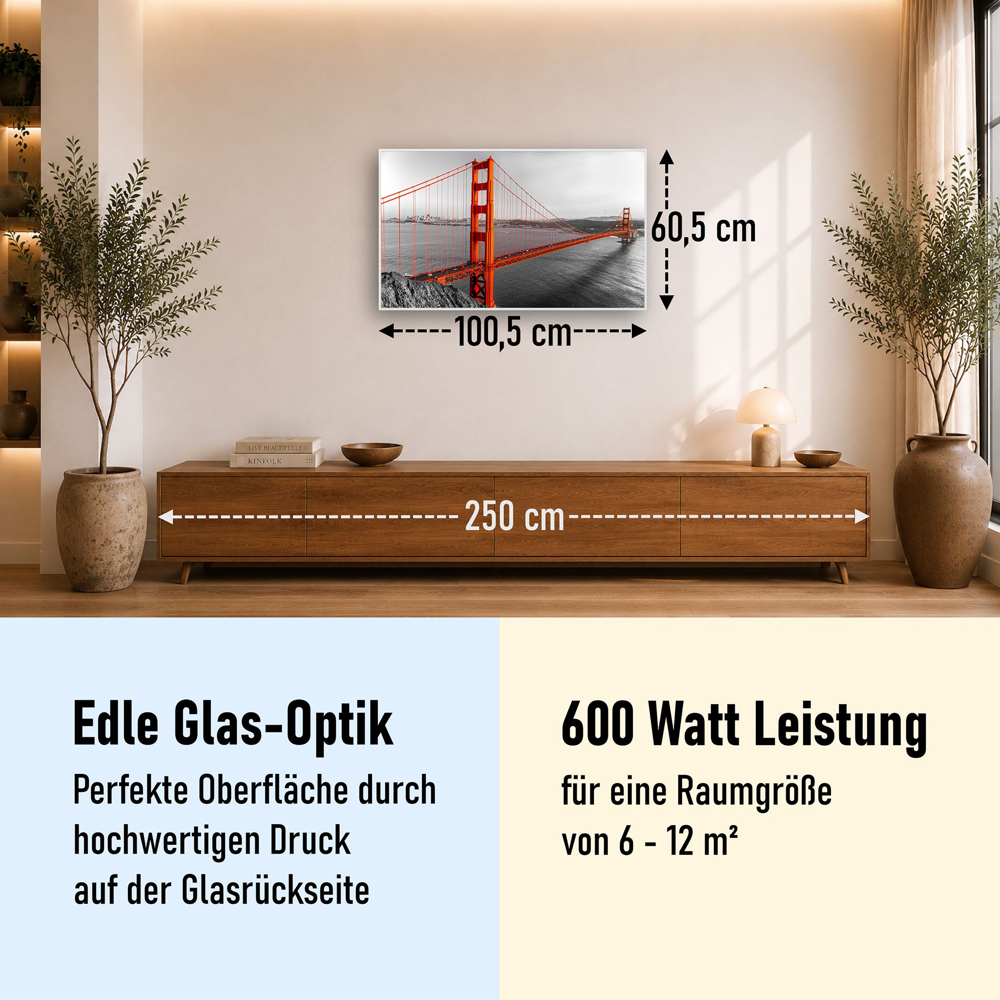 Glas Infrarotheizung 350-1200W Motiv 041 Golden Gate