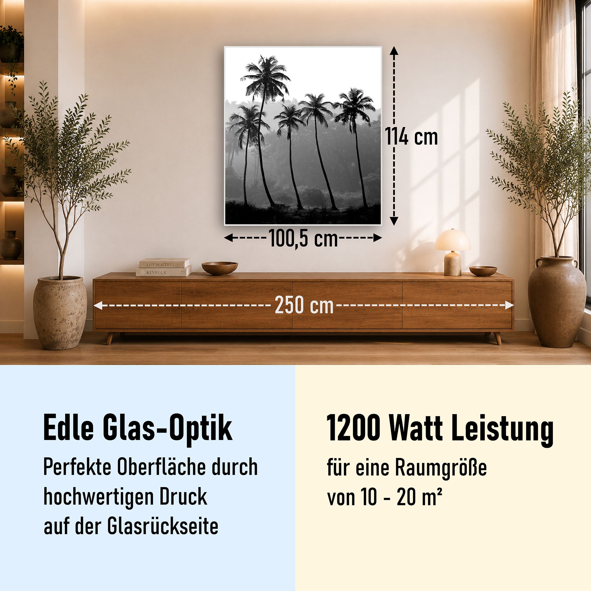 Glas Infrarotheizung 350-1200W Motiv 042H Palmen
