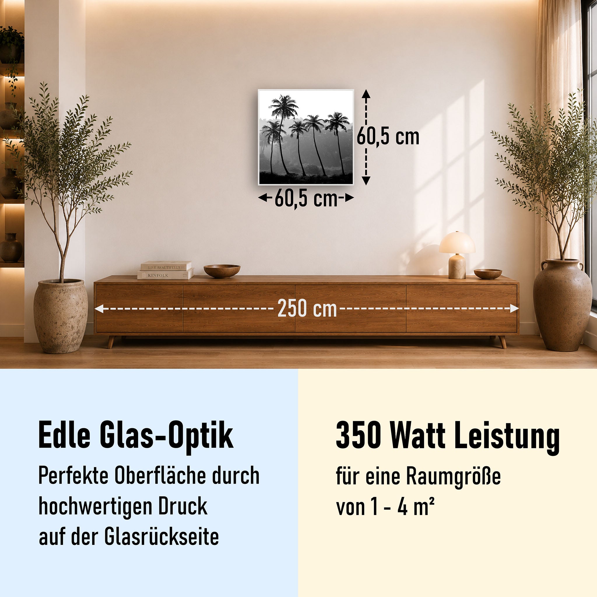 Glas Infrarotheizung 350-1200W Motiv 042H Palmen