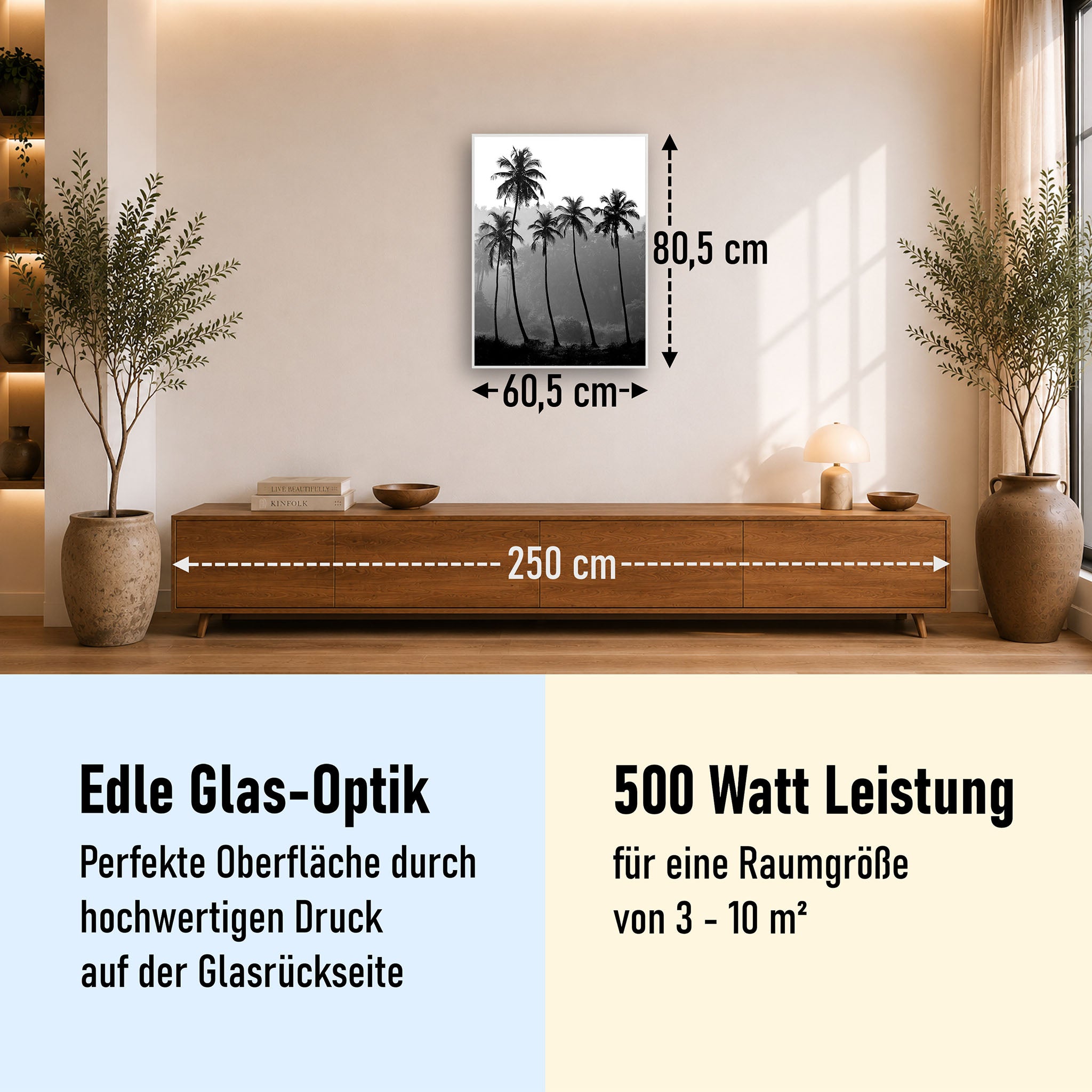 Glas Infrarotheizung 350-1200W Motiv 042H Palmen