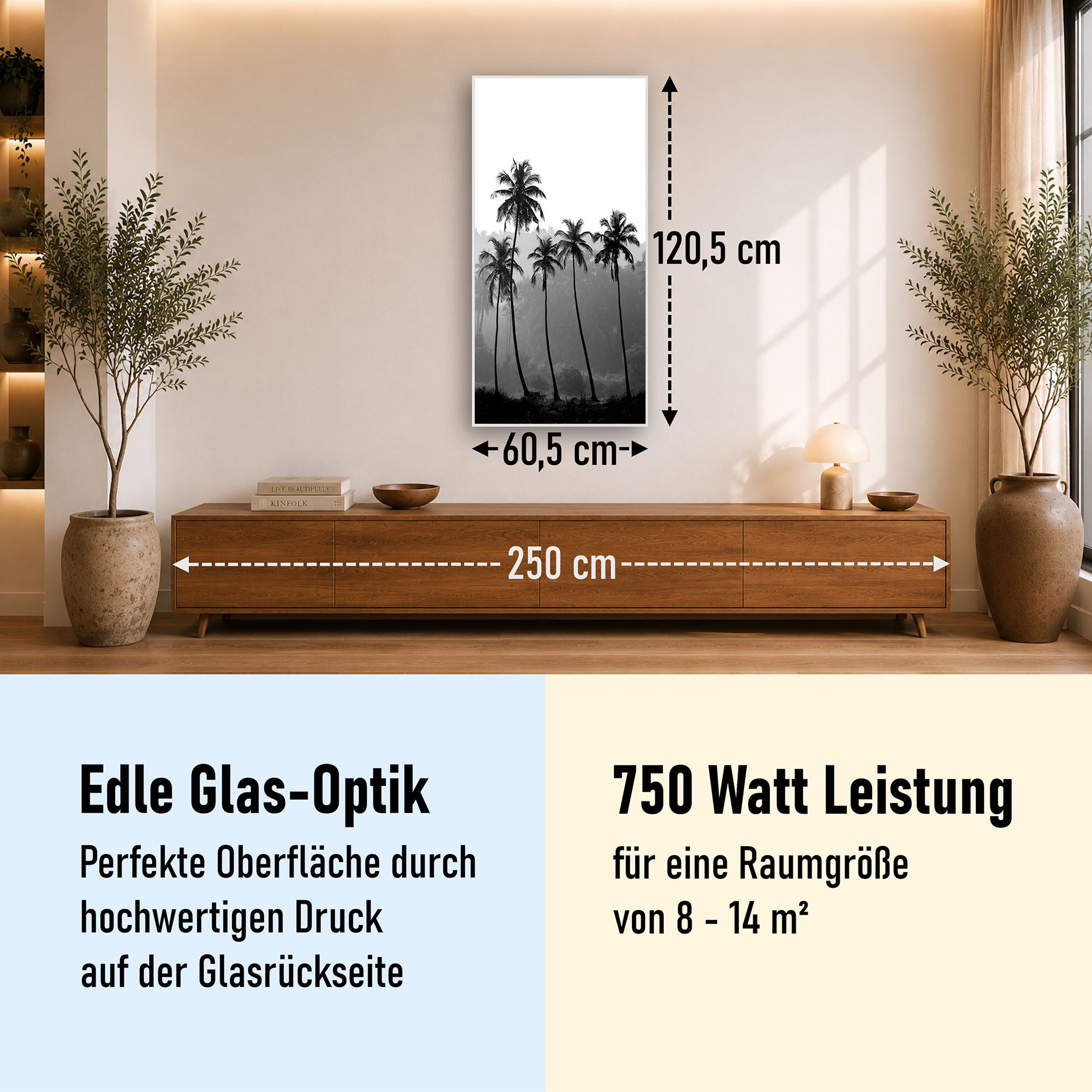 Glas Infrarotheizung 350-1200W Motiv 042H Palmen