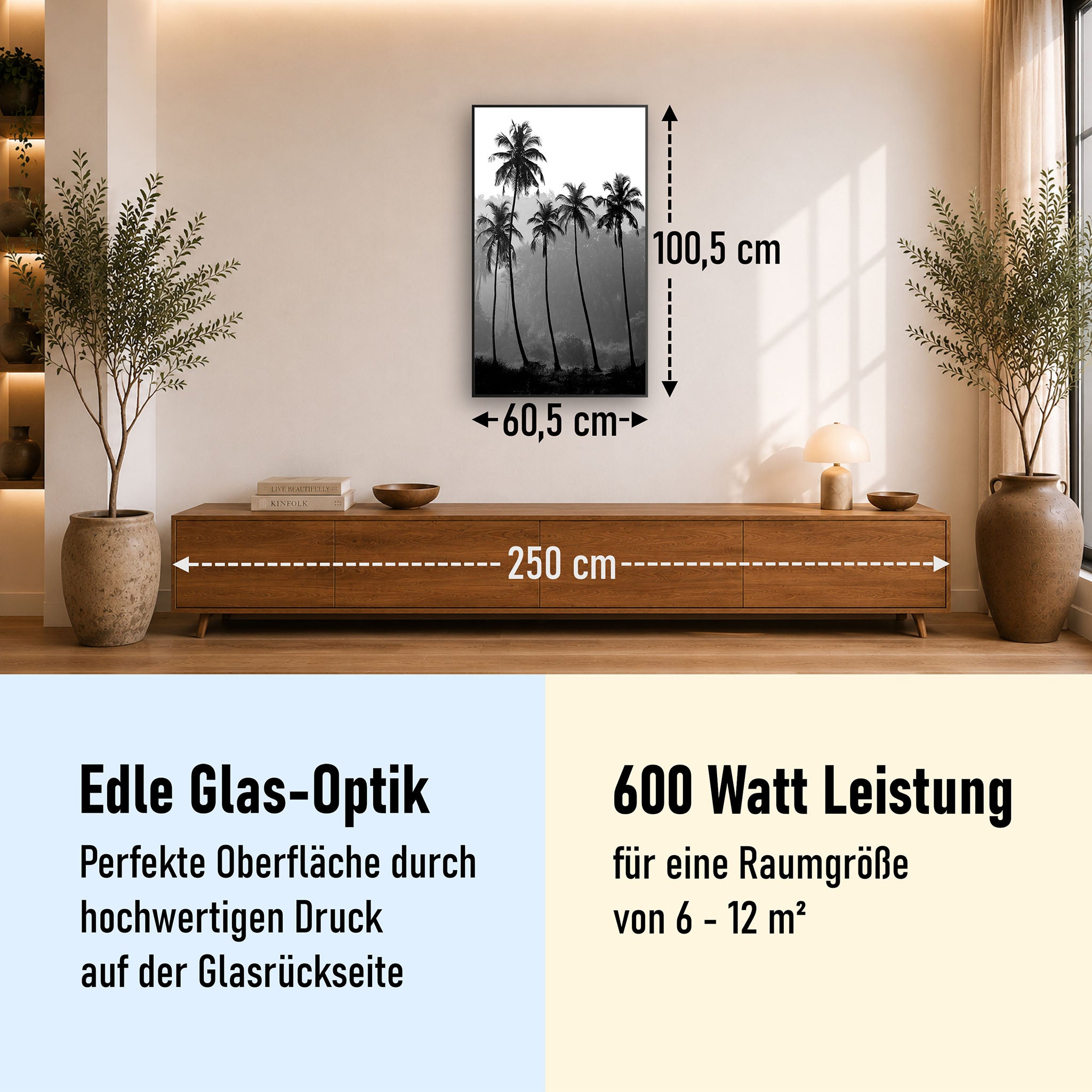 Glas Infrarotheizung 350-1200W Motiv 042H Palmen
