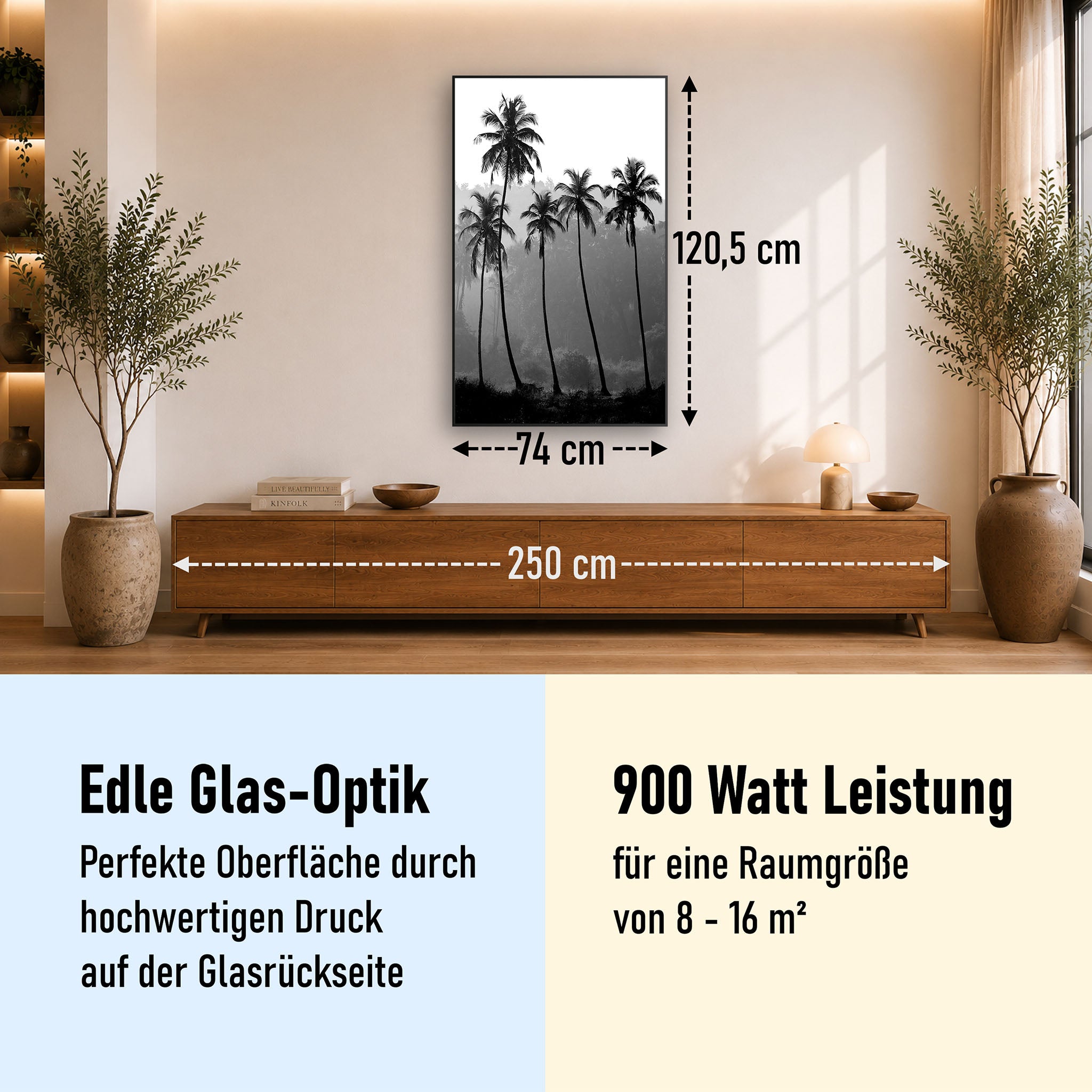 Glas Infrarotheizung 350-1200W Motiv 042H Palmen