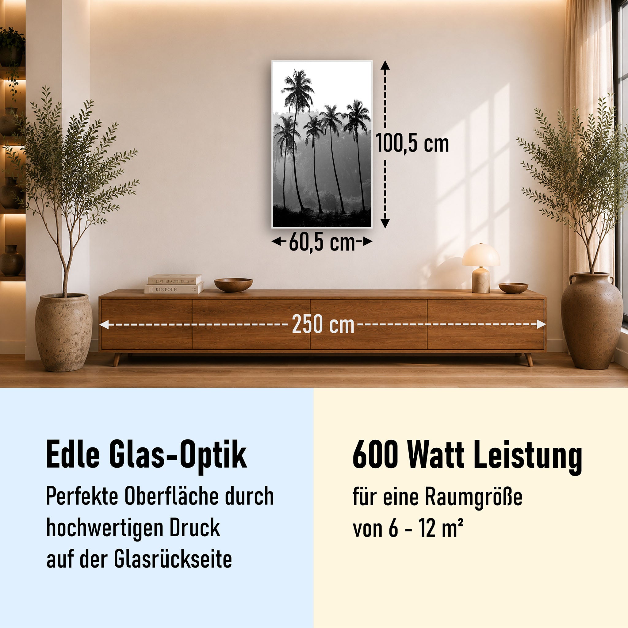 Glas Infrarotheizung 350-1200W Motiv 042H Palmen
