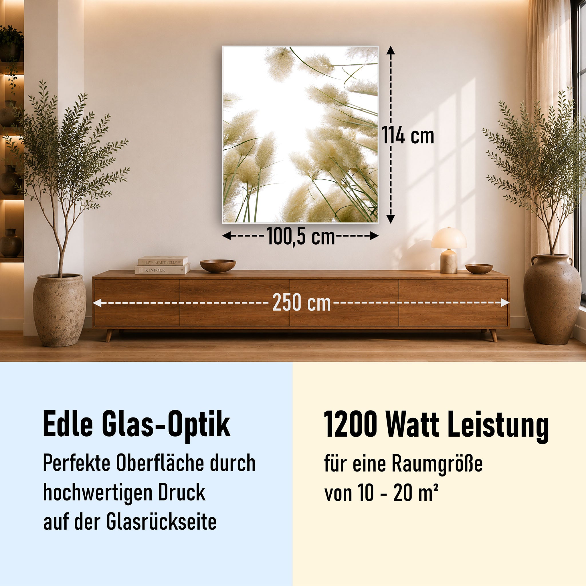 Glas Infrarotheizung 350-1200W Motiv 043H Röhricht