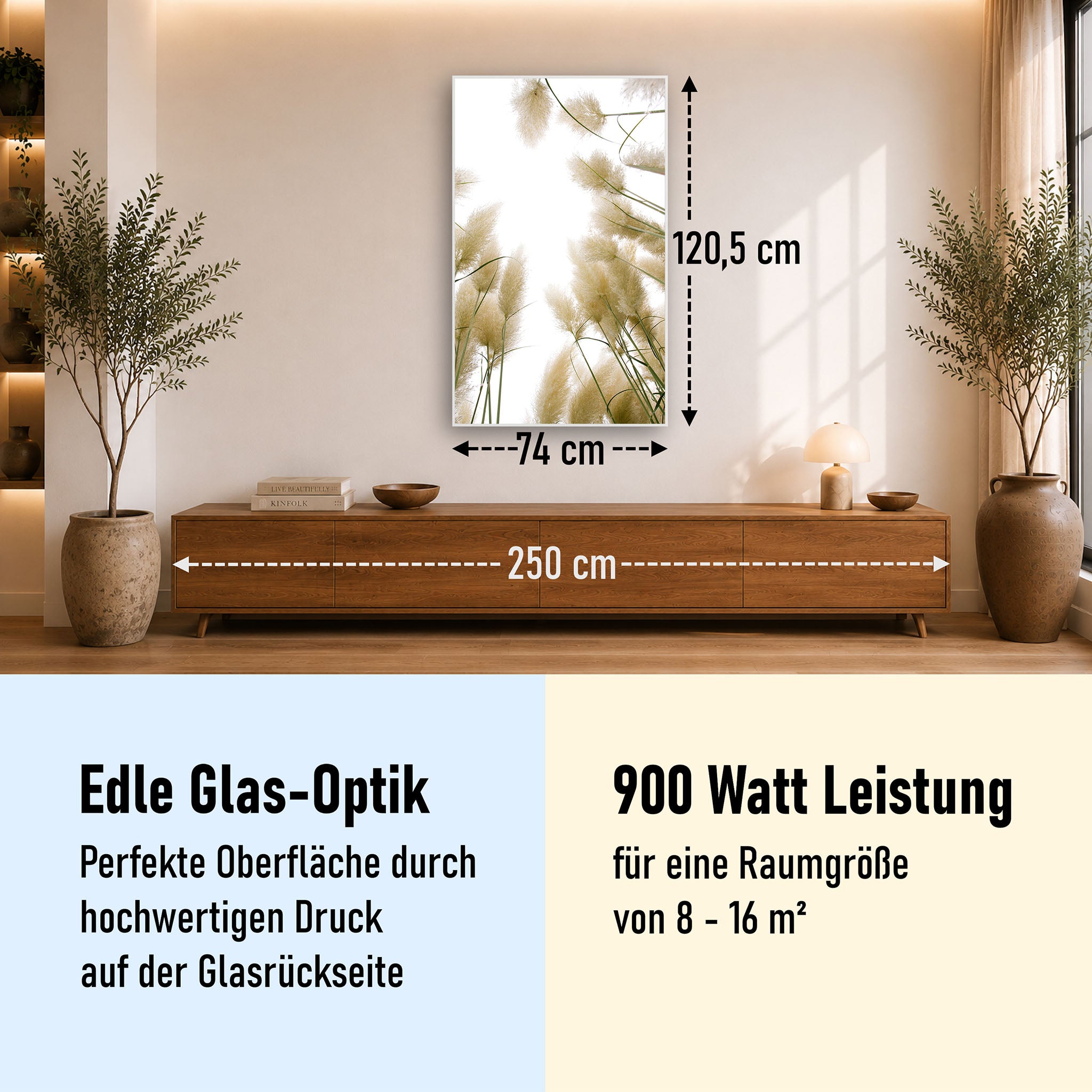 Glas Infrarotheizung 350-1200W Motiv 043H Röhricht