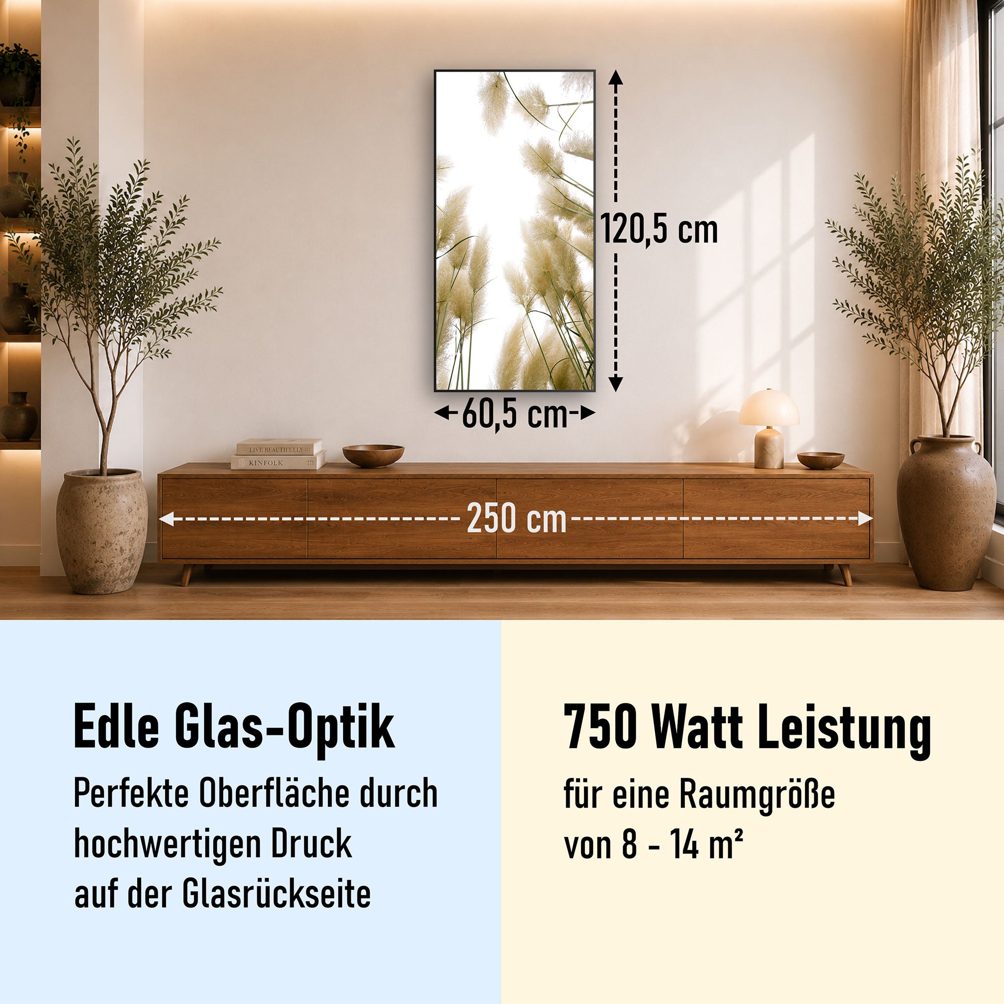 Glas Infrarotheizung 350-1200W Motiv 043H Röhricht