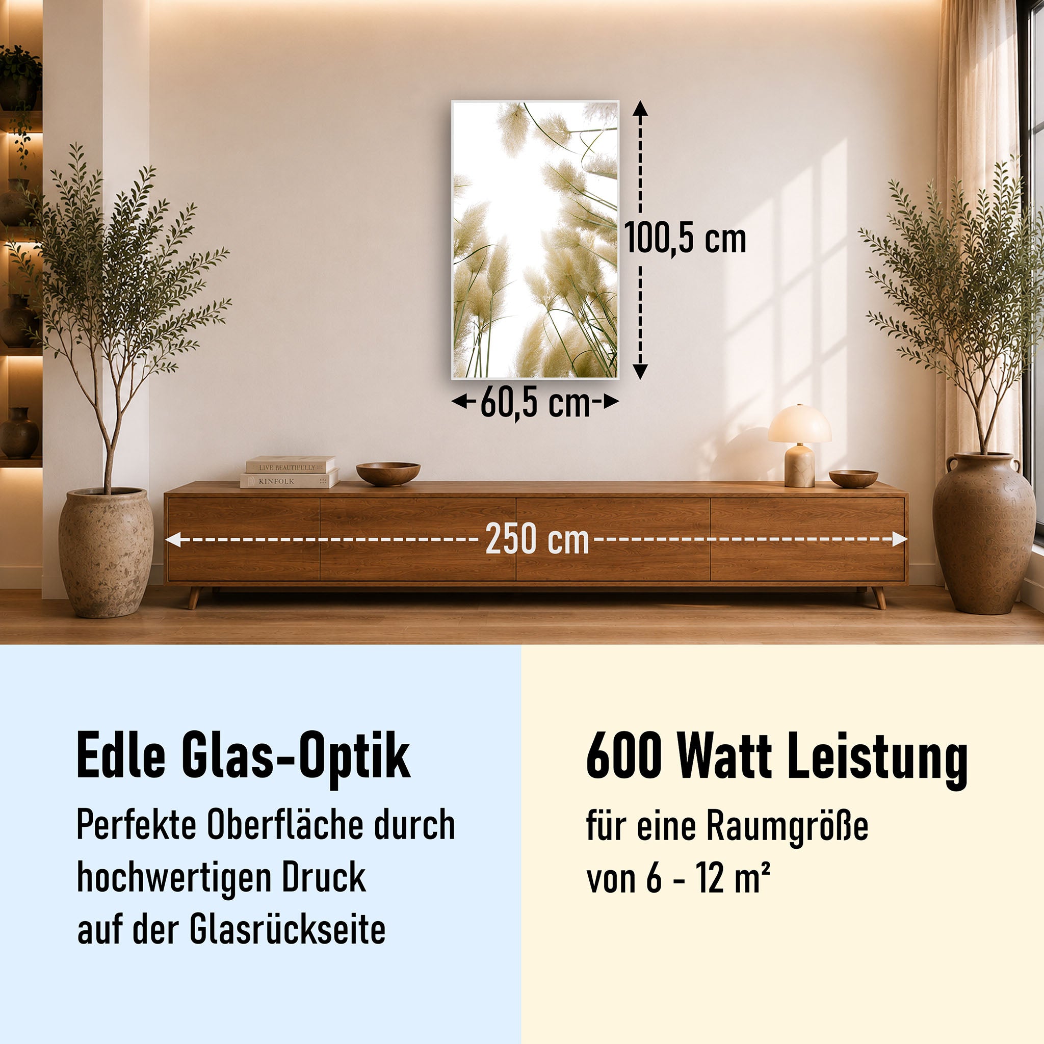 Glas Infrarotheizung 350-1200W Motiv 043H Röhricht