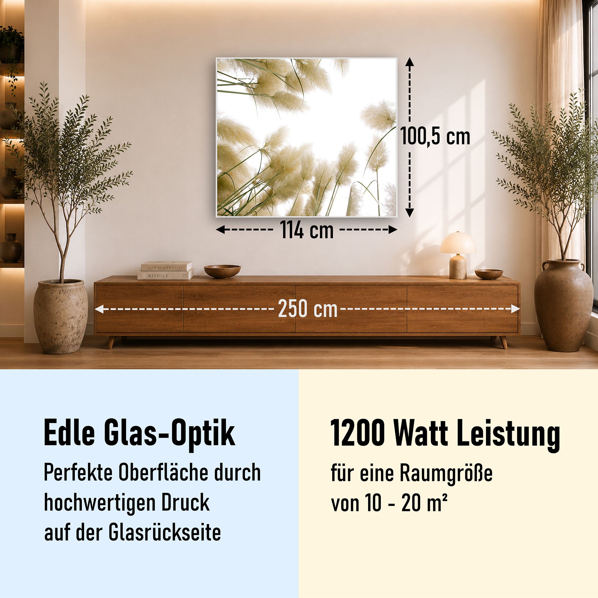 Glas Infrarotheizung 350-1200W Motiv 043 Röhricht