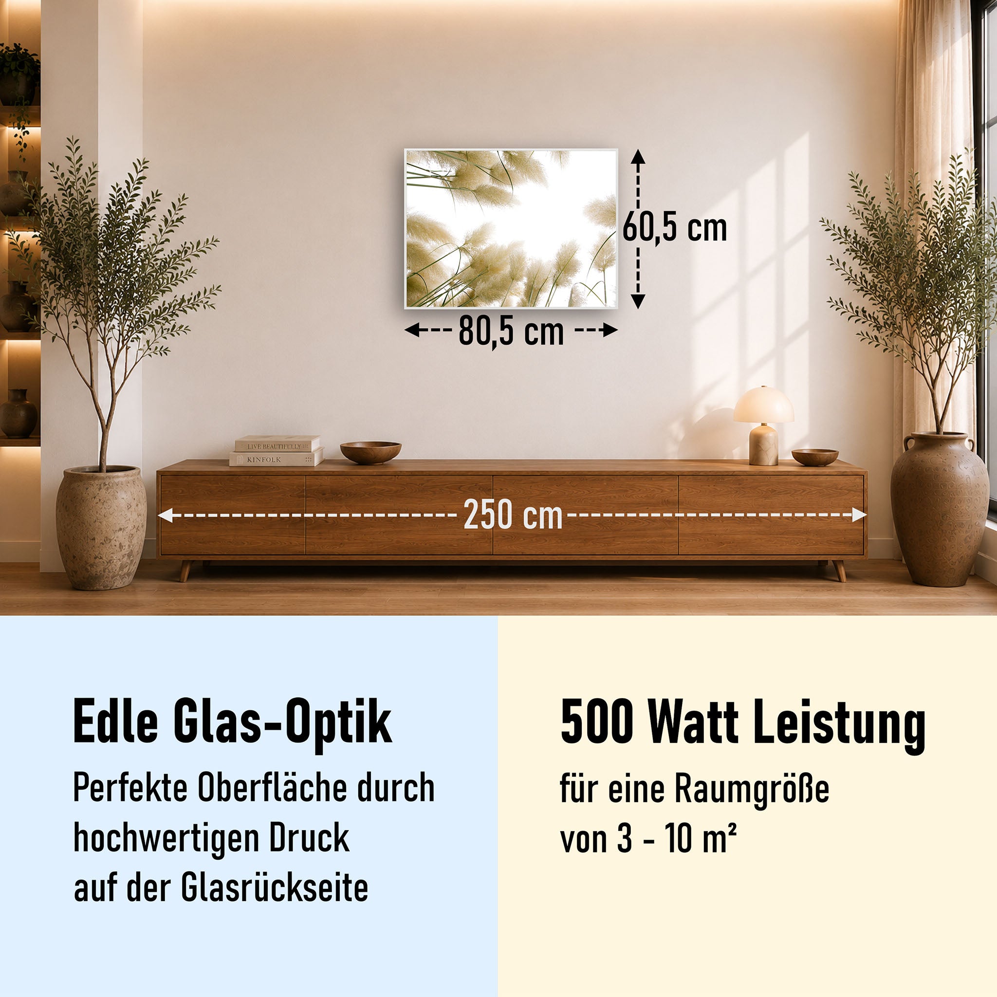 Glas Infrarotheizung 350-1200W Motiv 043 Röhricht