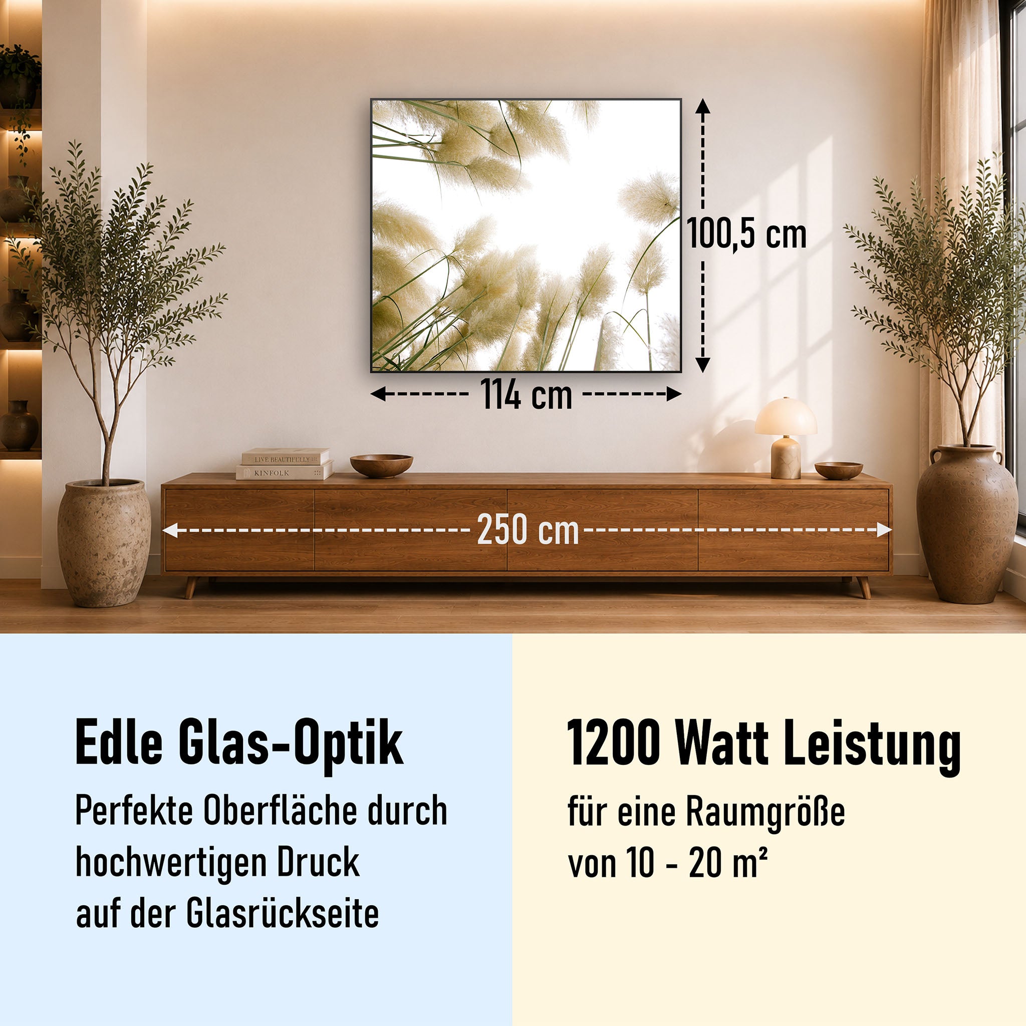 Glas Infrarotheizung 350-1200W Motiv 043 Röhricht