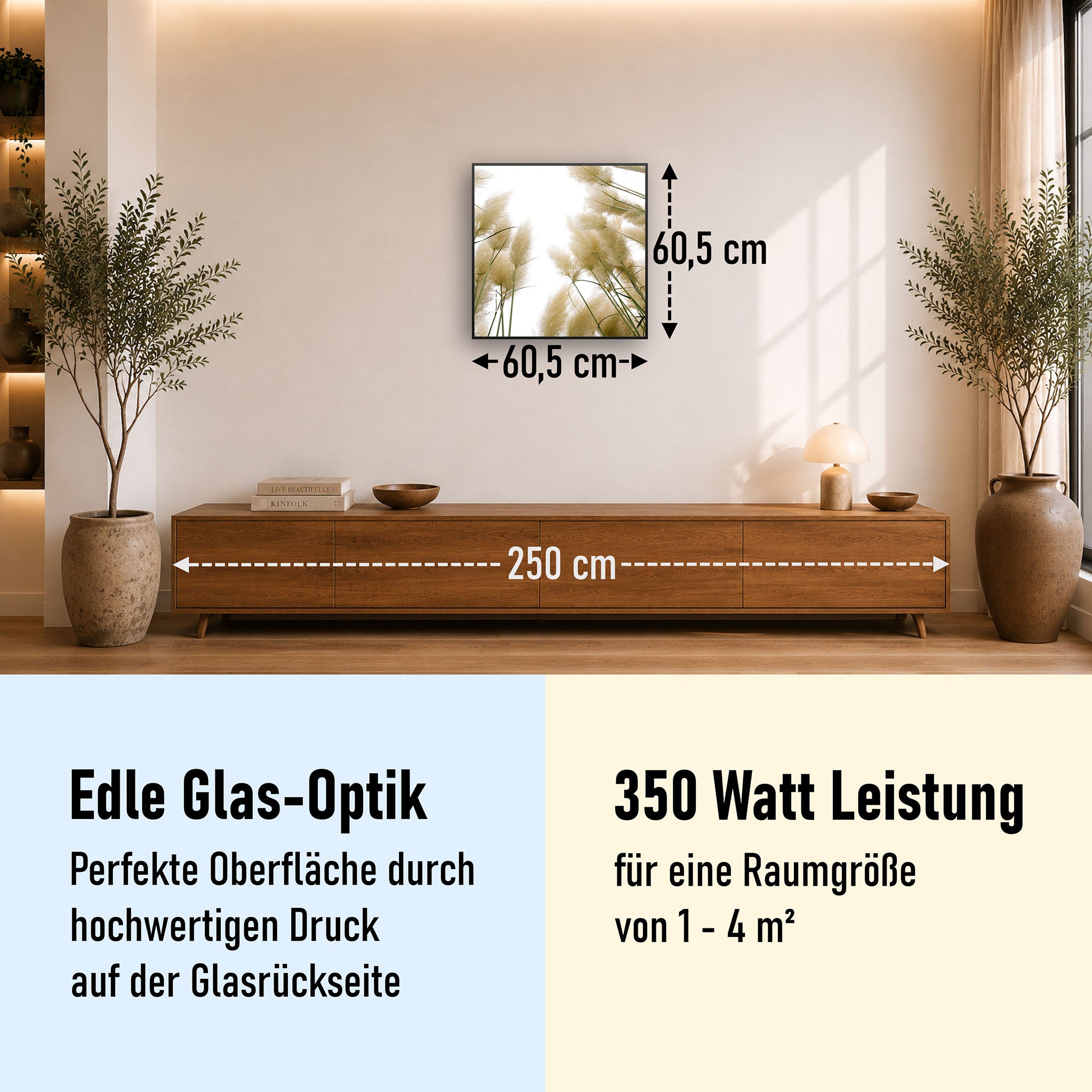 Glas Infrarotheizung 350-1200W Motiv 043 Röhricht
