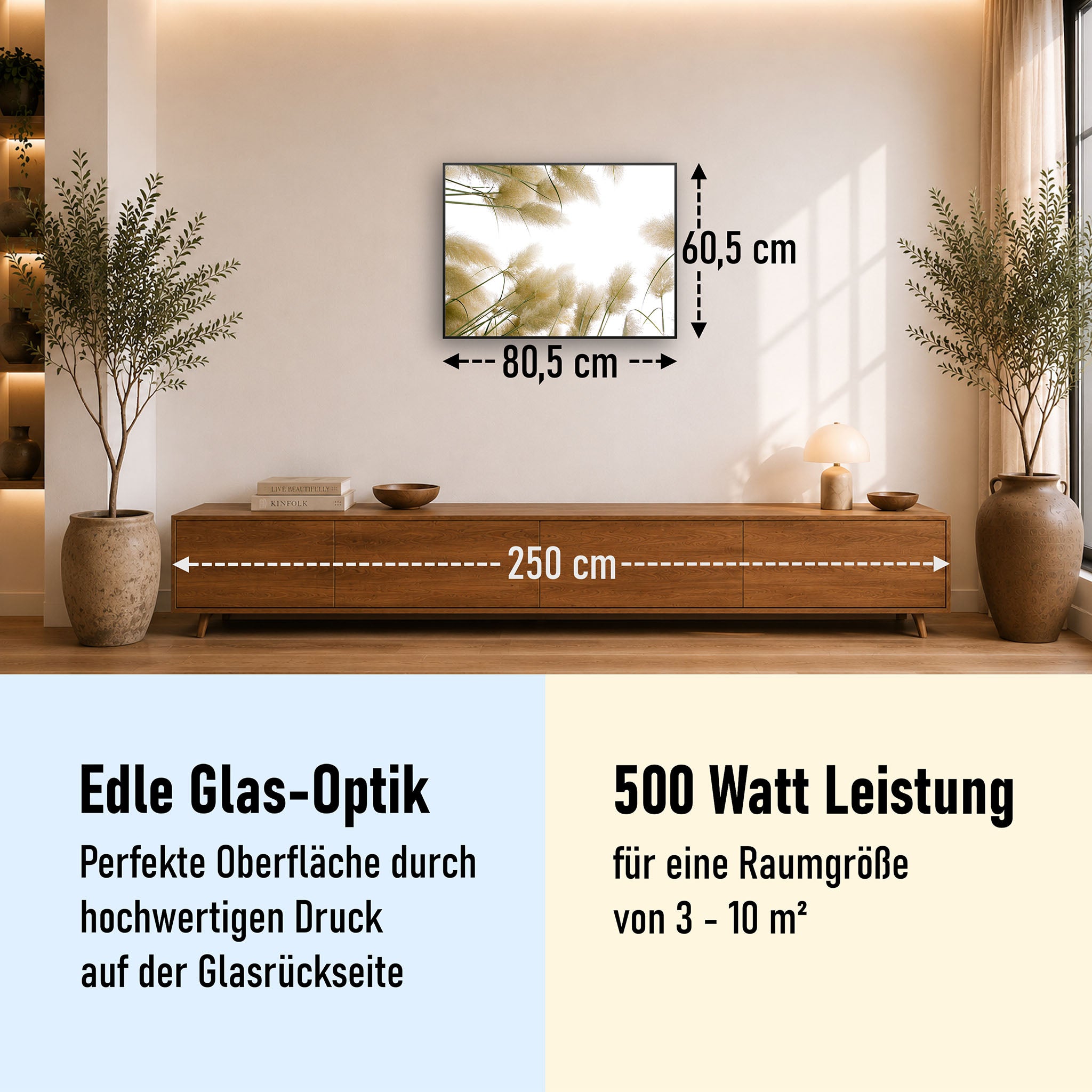 Glas Infrarotheizung 350-1200W Motiv 043 Röhricht