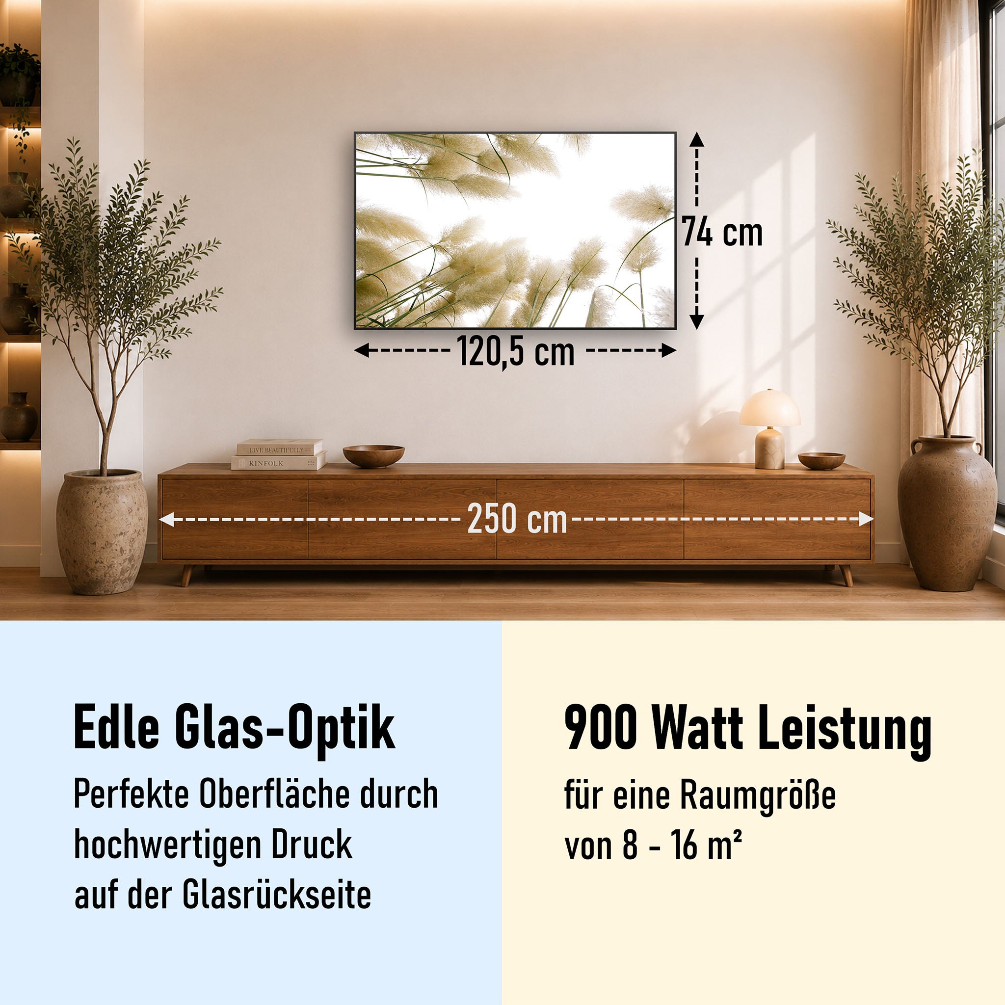 Glas Infrarotheizung 350-1200W Motiv 043 Röhricht