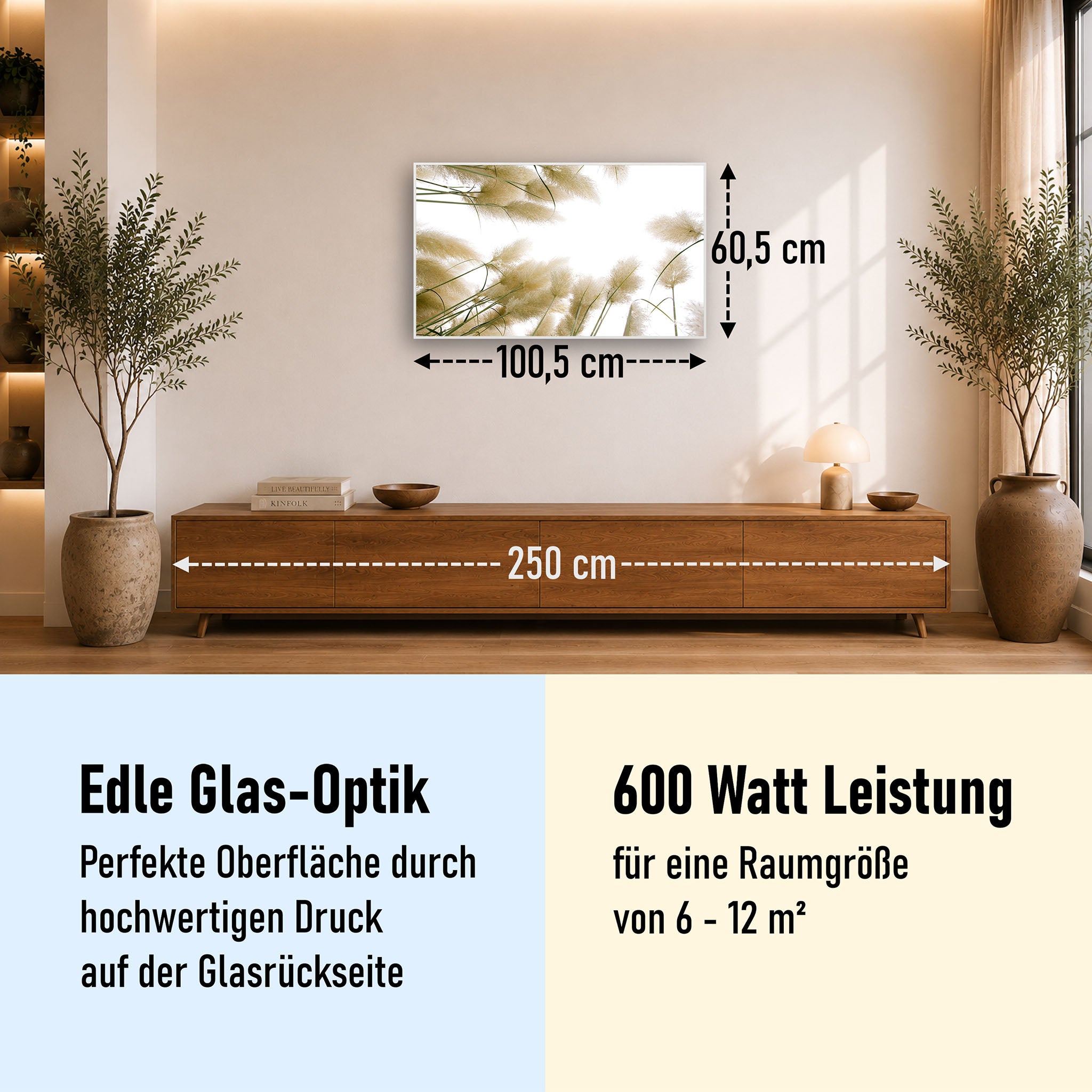 Glas Infrarotheizung 350-1200W Motiv 043 Röhricht