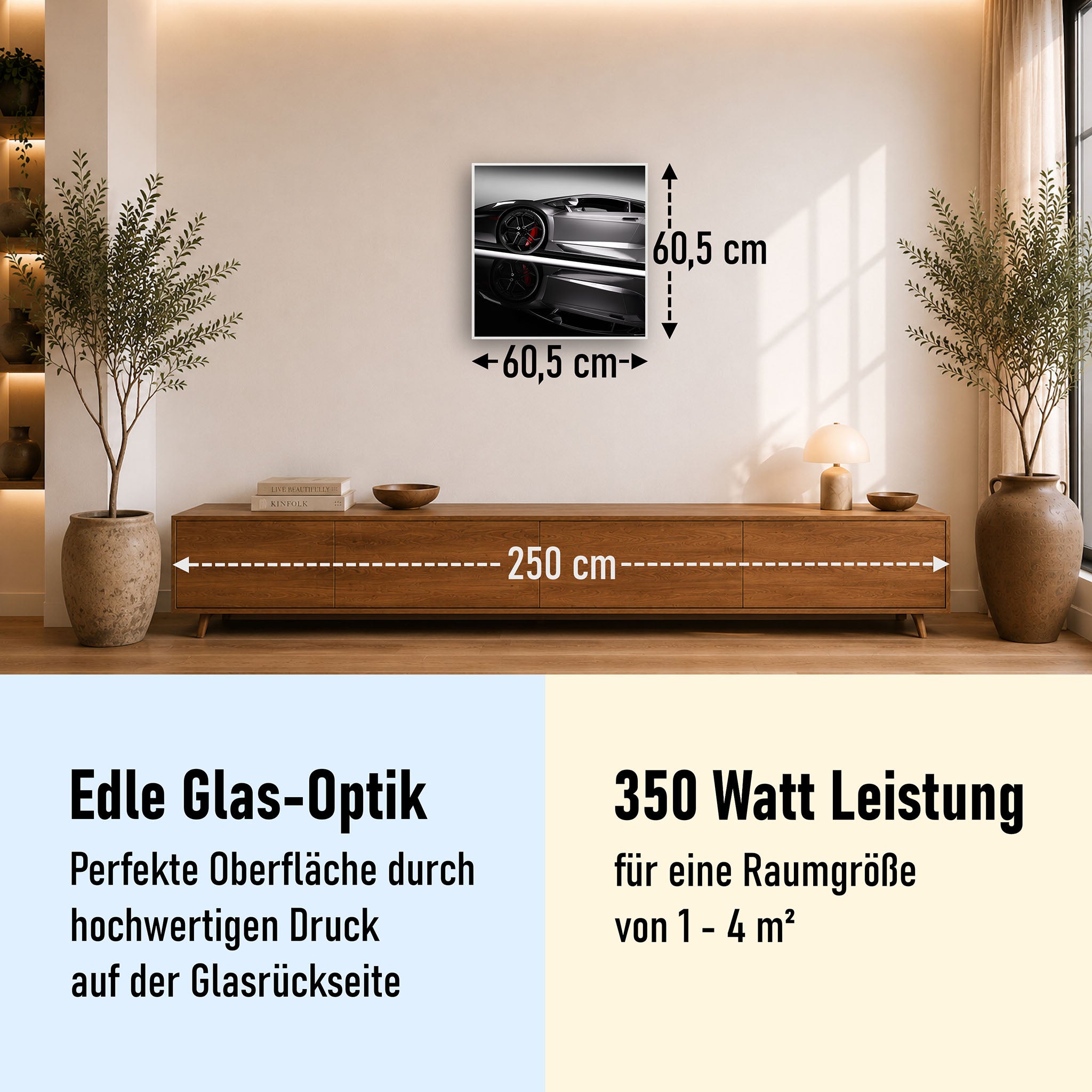 Glas Infrarotheizung 350-1200W Motiv 045 Sportwagen