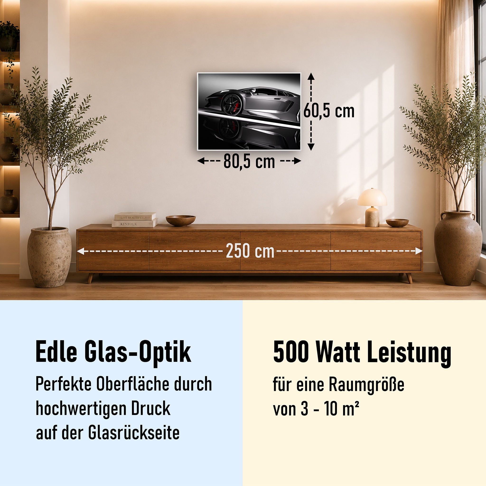 Glas Infrarotheizung 350-1200W Motiv 045 Sportwagen
