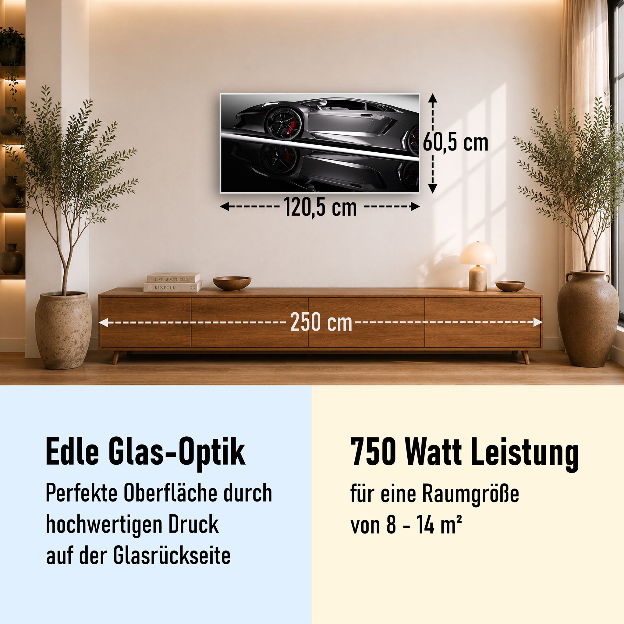 Glas Infrarotheizung 350-1200W Motiv 045 Sportwagen
